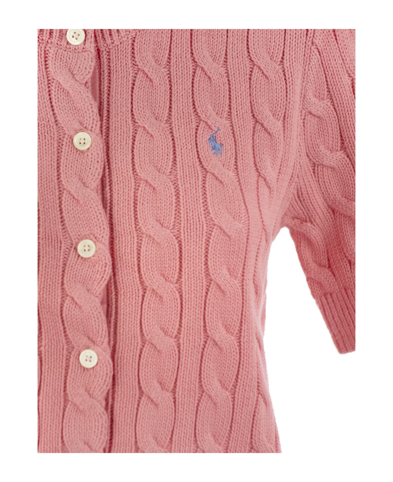 Polo Ralph Lauren Plaited Cardigan With Short Sleeves - Salmon Rose