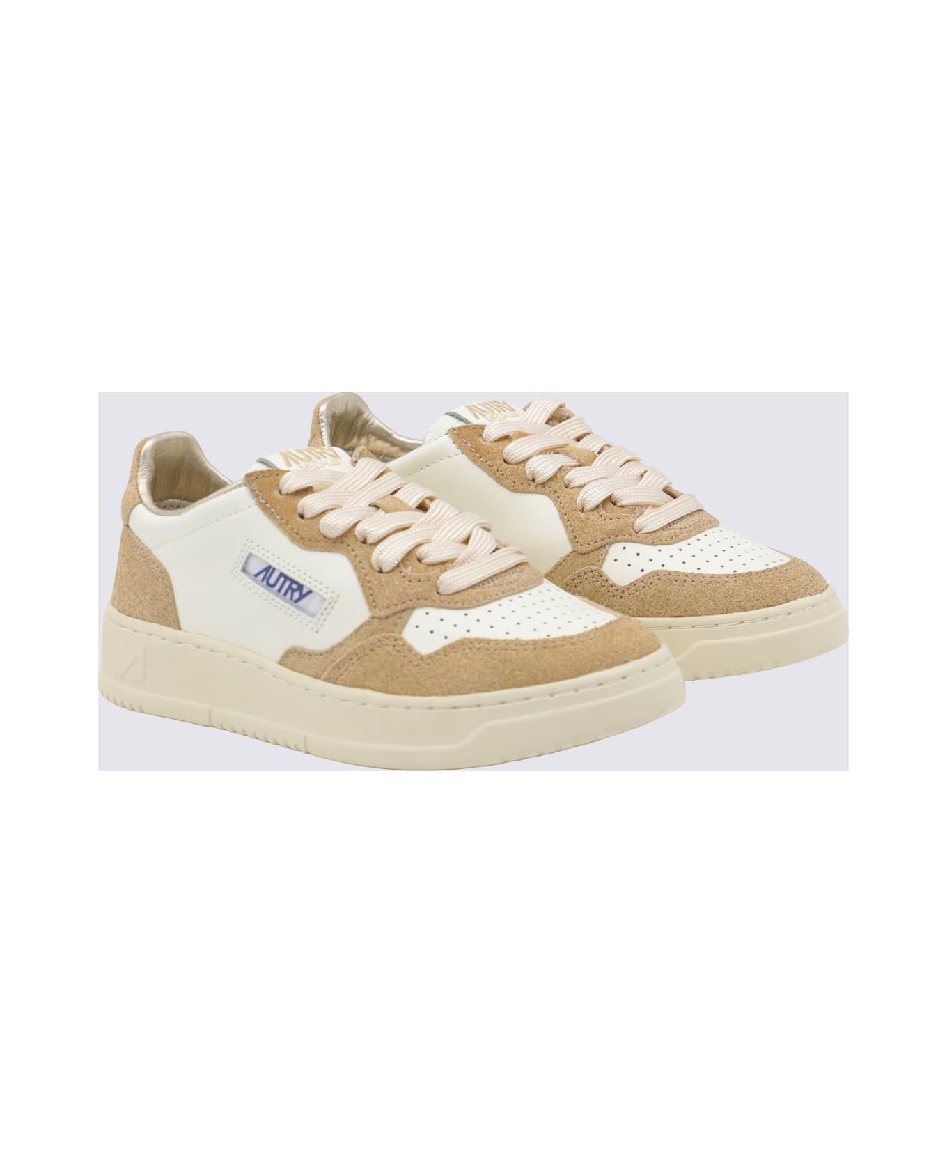 Autry Beige And Brown Leather Medalist Low Sneakers - Beige