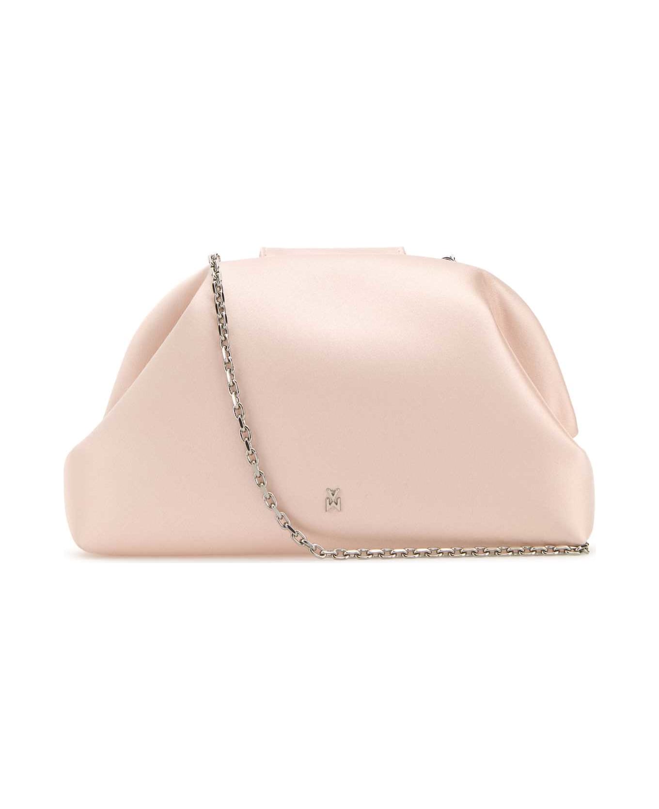 Amina Muaddi Light Pink Satin Camelia Clutch - SATINCHAMPAGNESILVERHARDWARE