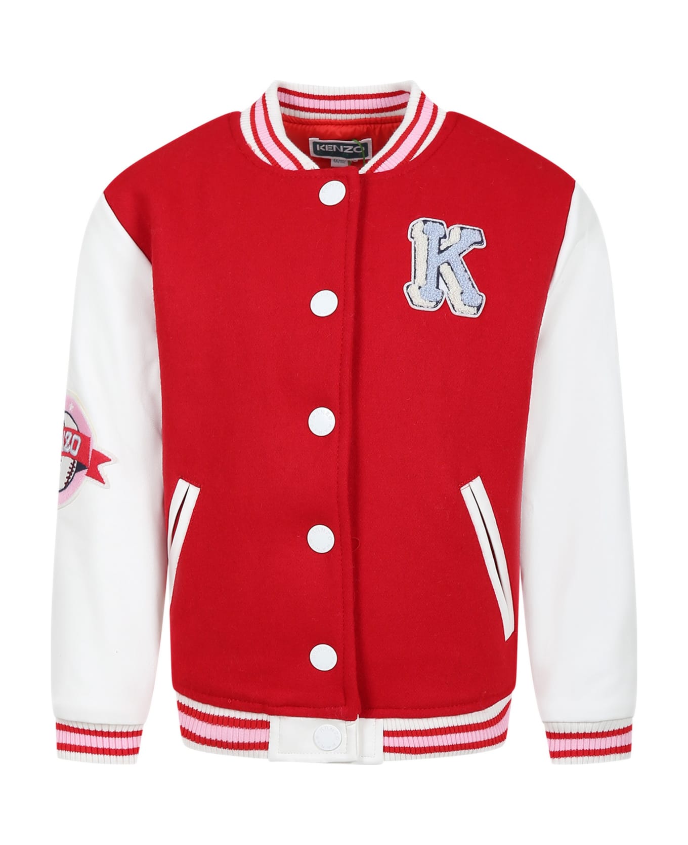 Kenzo Kids Red Jacket For Girl With Logo And Tiger - RED