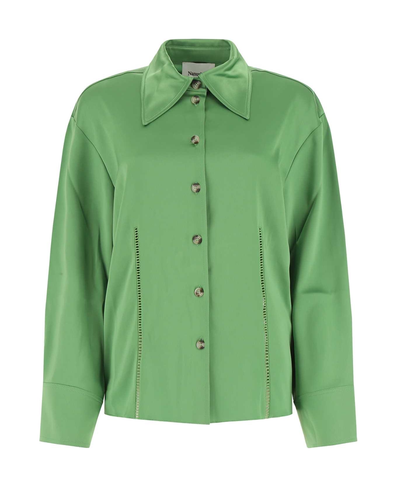 Nanushka Green Satin Shirt - GREEN