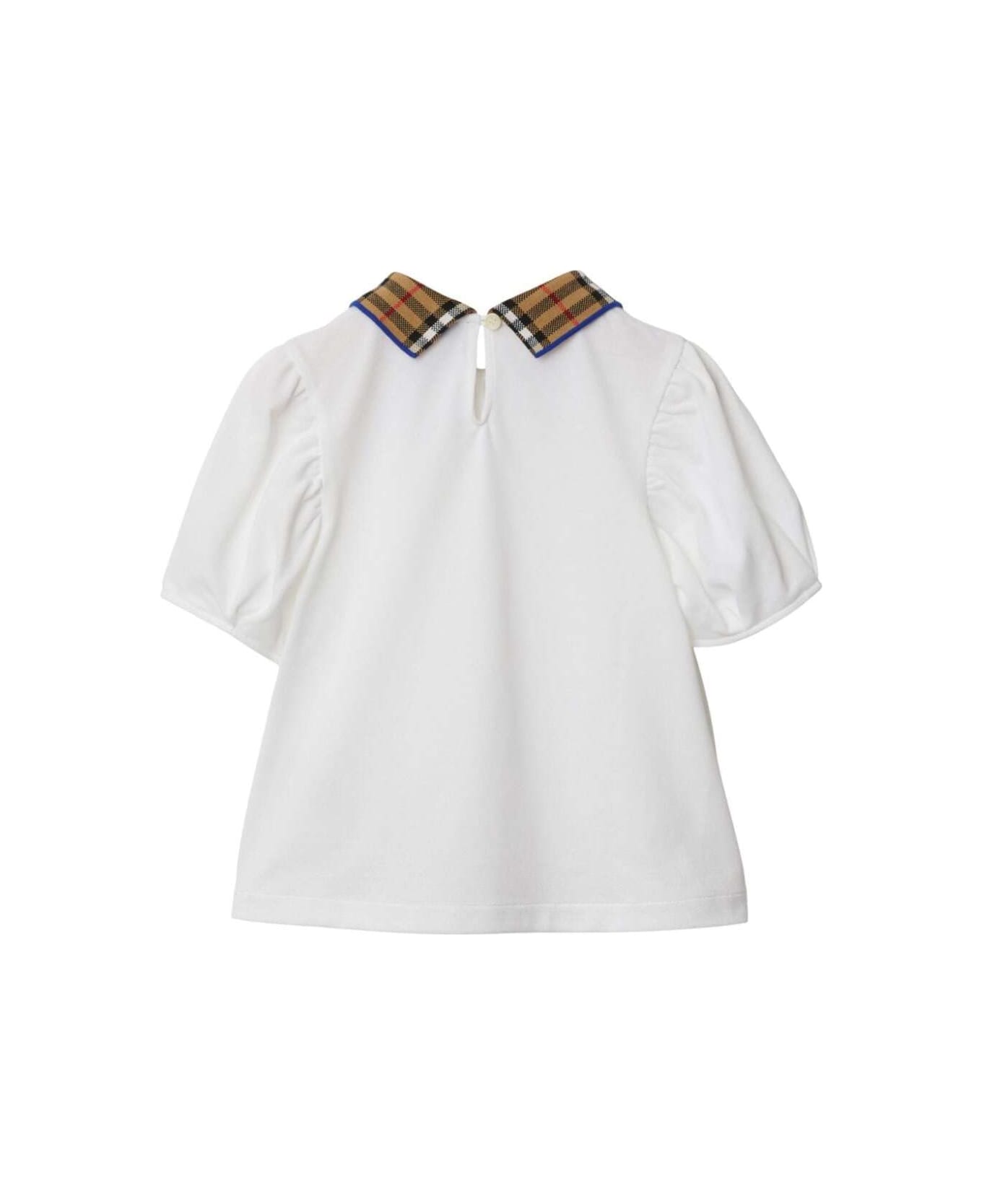 Burberry White Blouse With Check Motif Collar In Cotton Girl - White