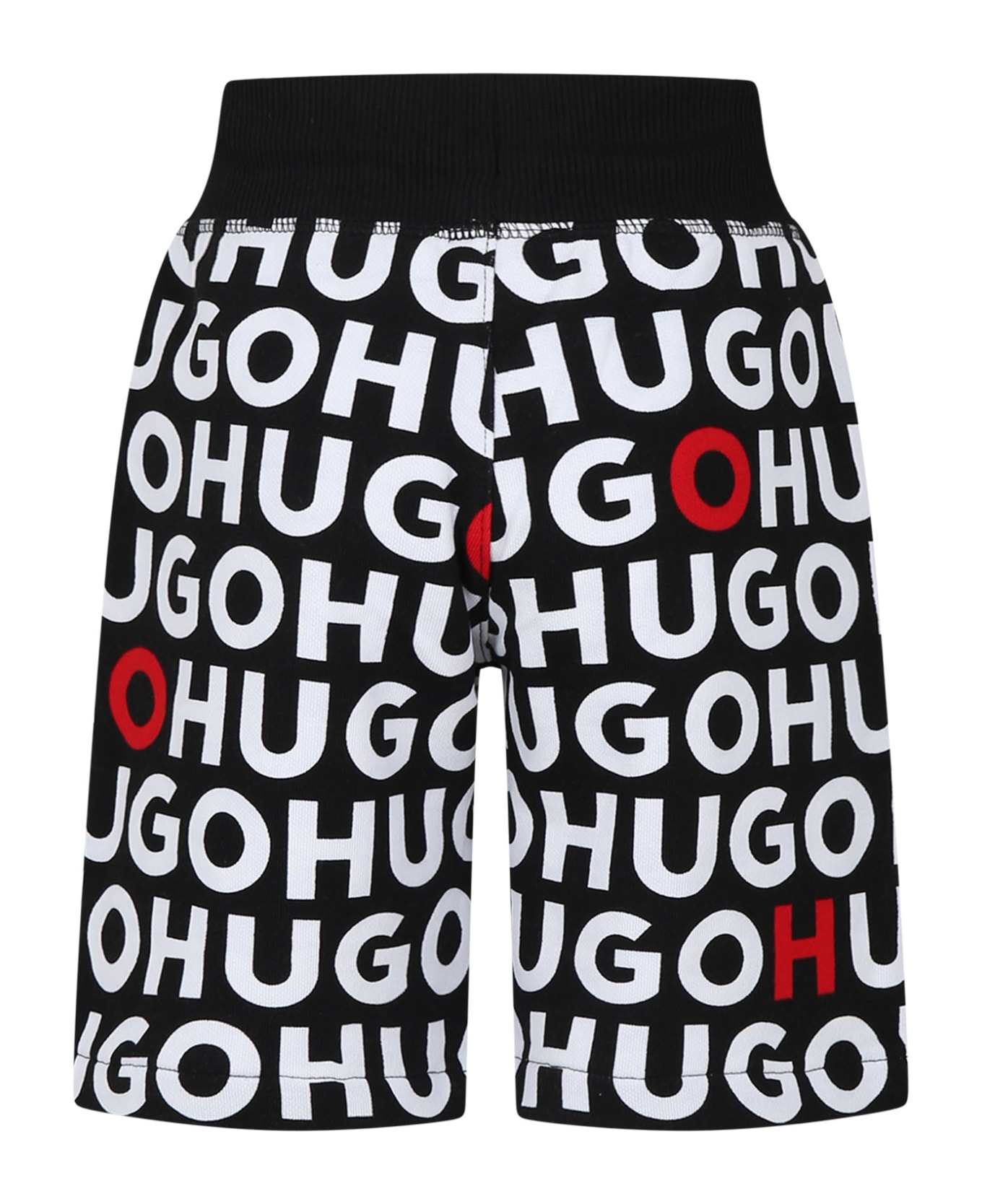 Hugo Boss Black Shorts For Boy With All-over Logo - Black ボトムス