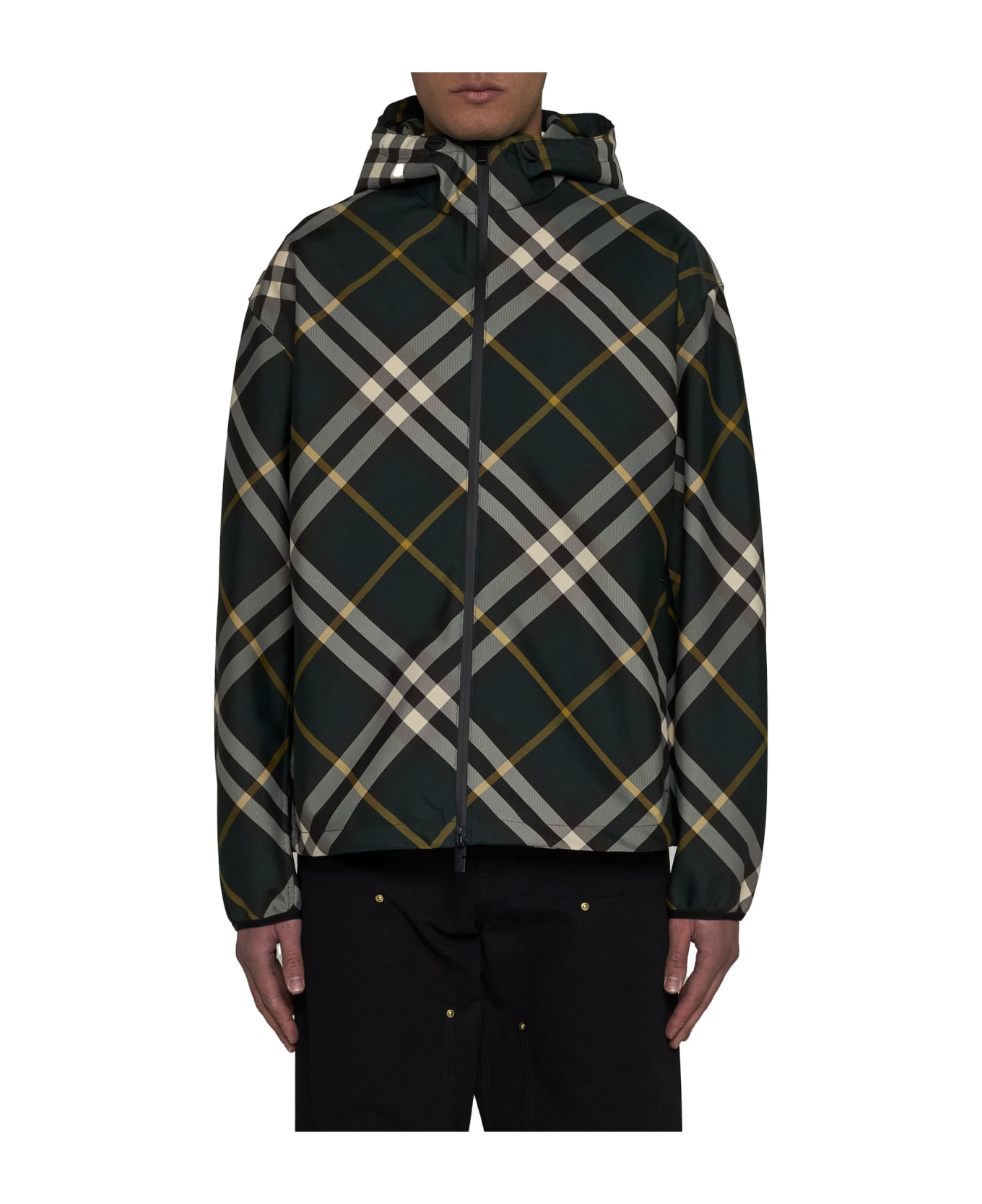 Burberry Logo Embroidered Check-pattern Zipped Hooded Jacket - Ivy ip check ジャケット