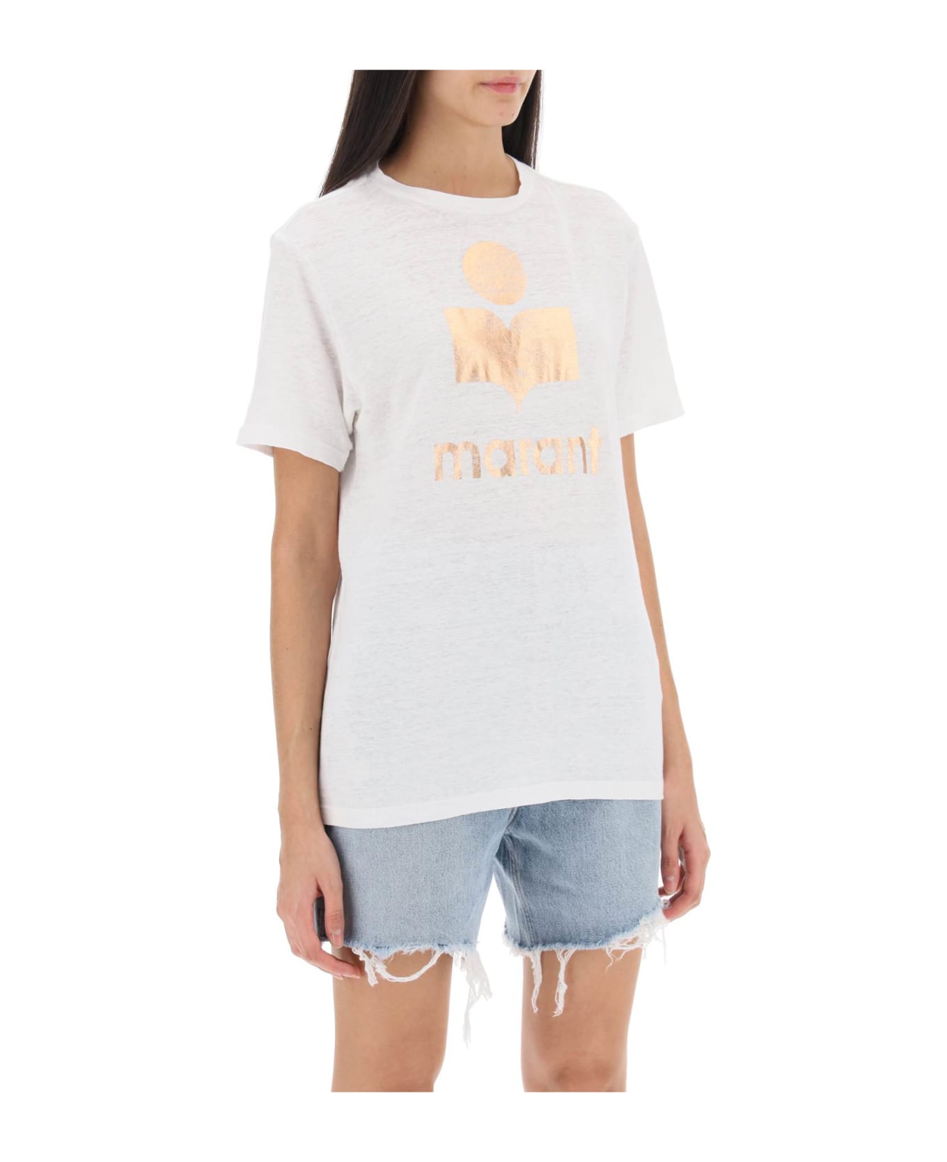 Marant Étoile Zewel T-shirt With Metallic Logo Print - WHITE ROSEGOLD (White)
