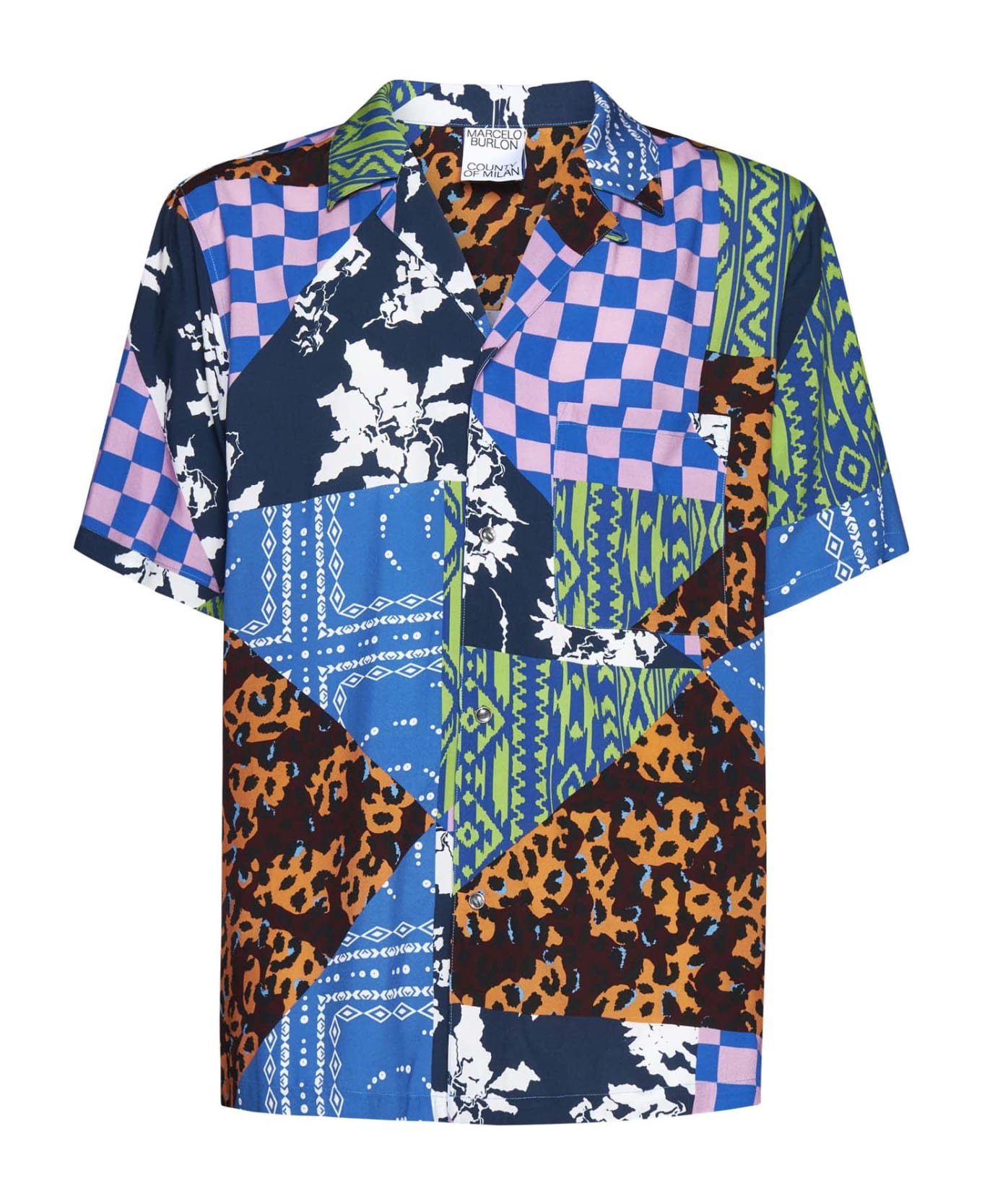 Marcelo Burlon Patchwork Print Shirt - Blue multicolor
