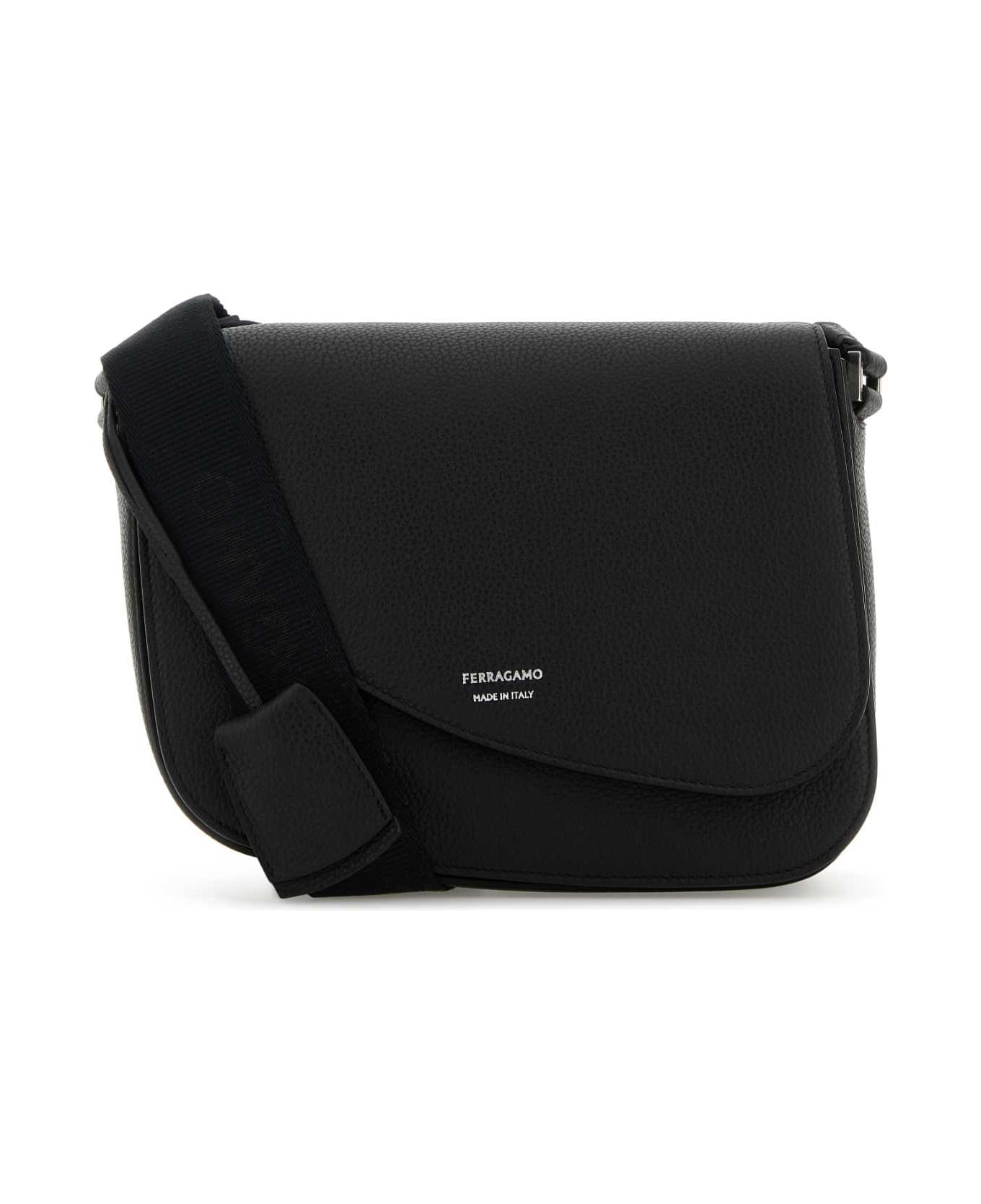 Ferragamo Black Leather Fiamma Crossbody Bag - NERO