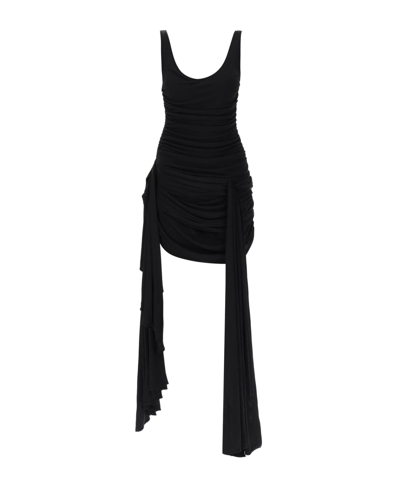 Mugler Draped Mini Dress With Side Trains - Black