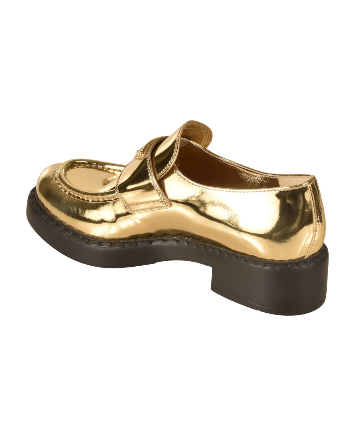 Prada Embossed Logo Plaque Shiny Loafers - Platinum フラットシューズ