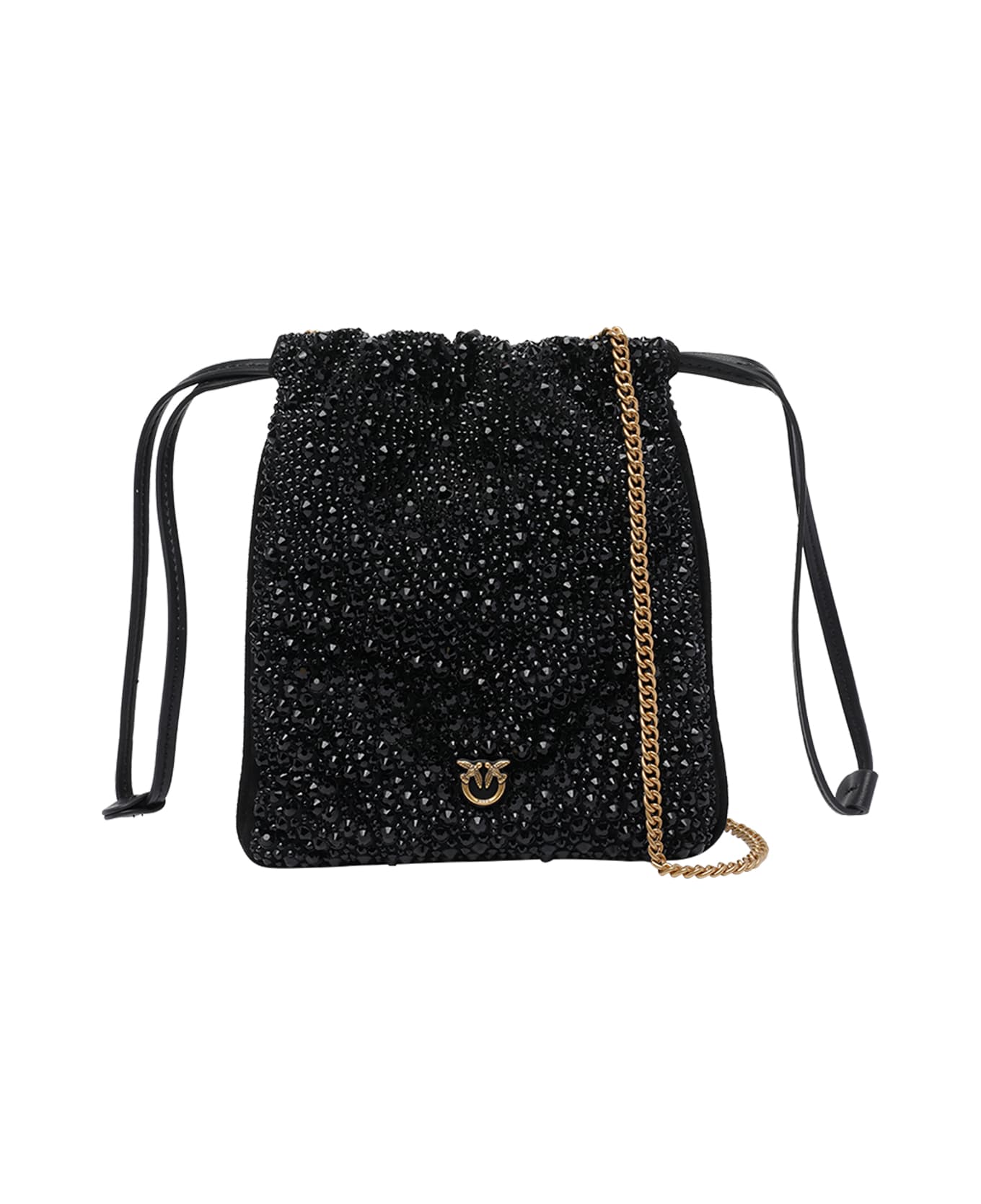 Pinko Slouchy Fully Rhinestoned Shoulder Pouch - Black