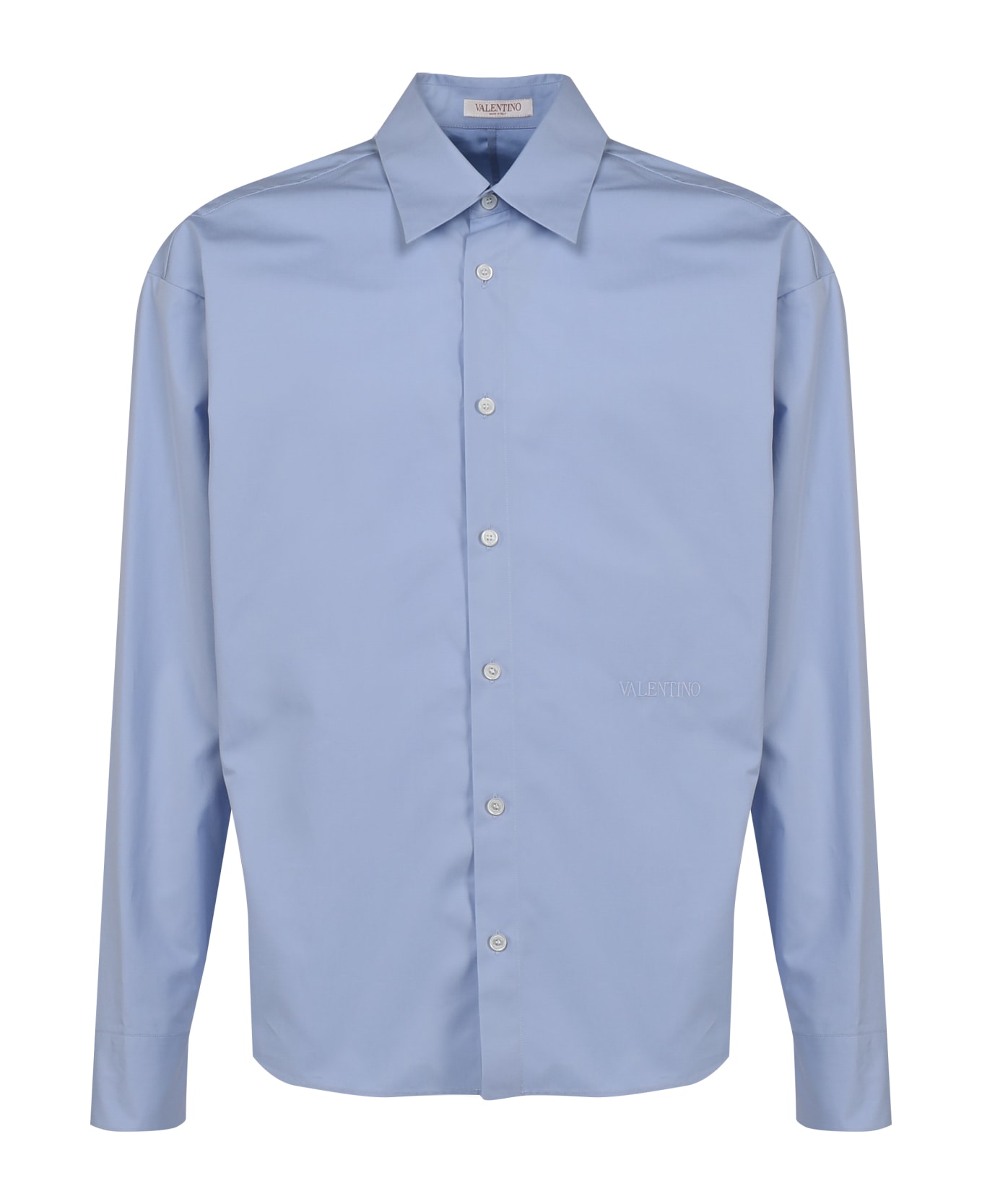 Valentino Garavani Cotton Shirt With Italian Collar - Light blue