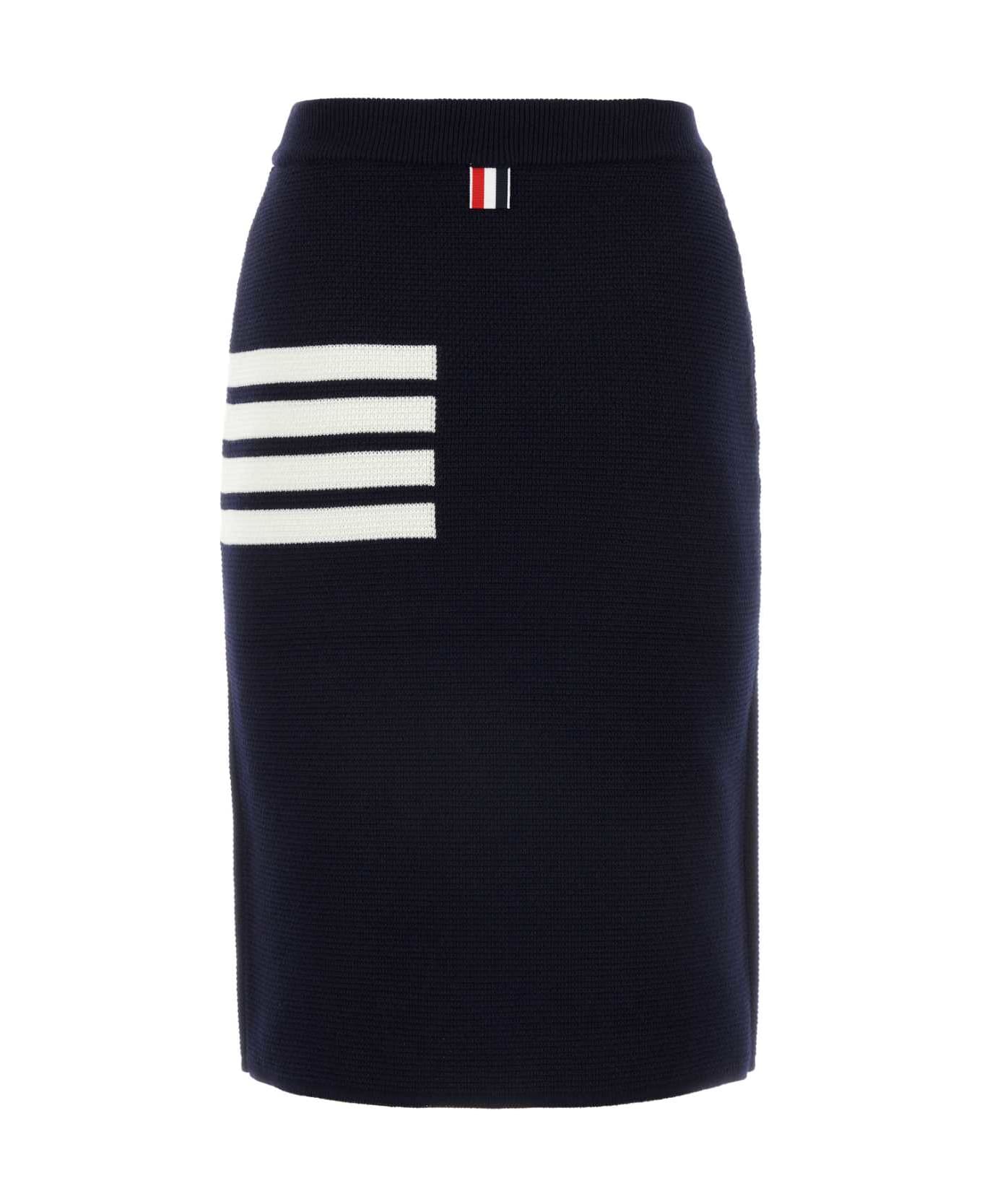 Thom Browne Navy Blue Wool Blend Skirt - 415