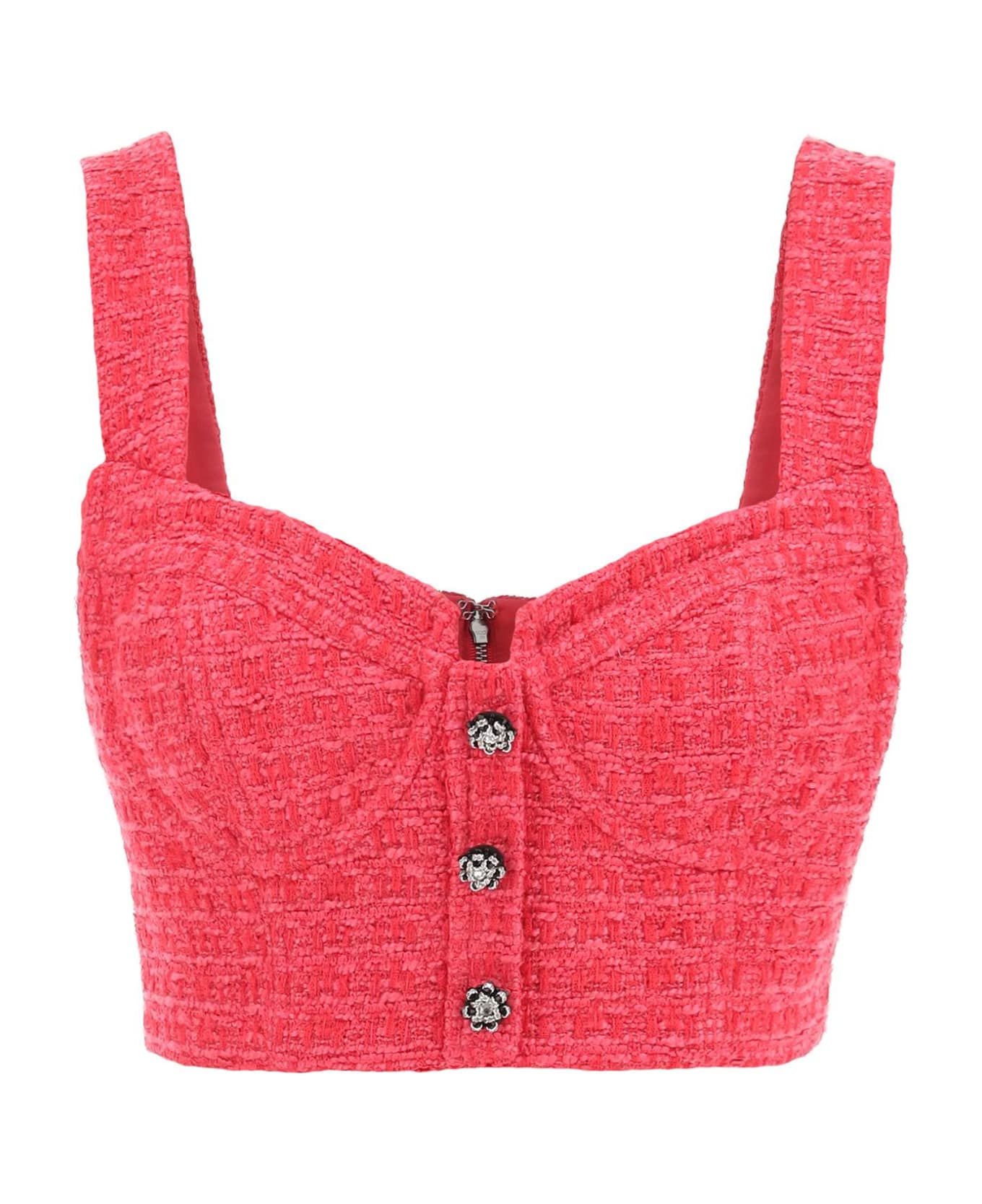 self-portrait Boucle Tweed Cropped Top With Diamanté Buttons - PINK (Fuchsia)