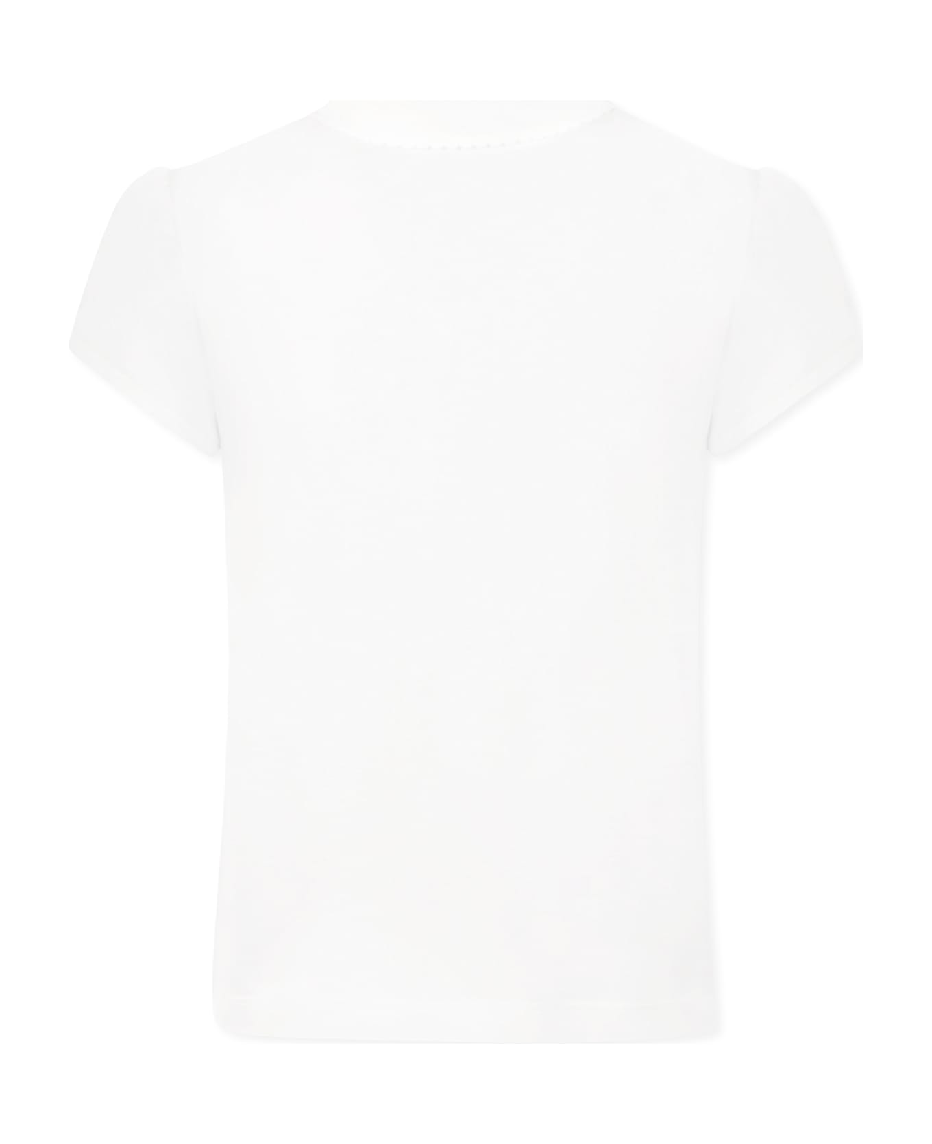 Lacoste White Polo Shirt For Girl With Crocodile - White