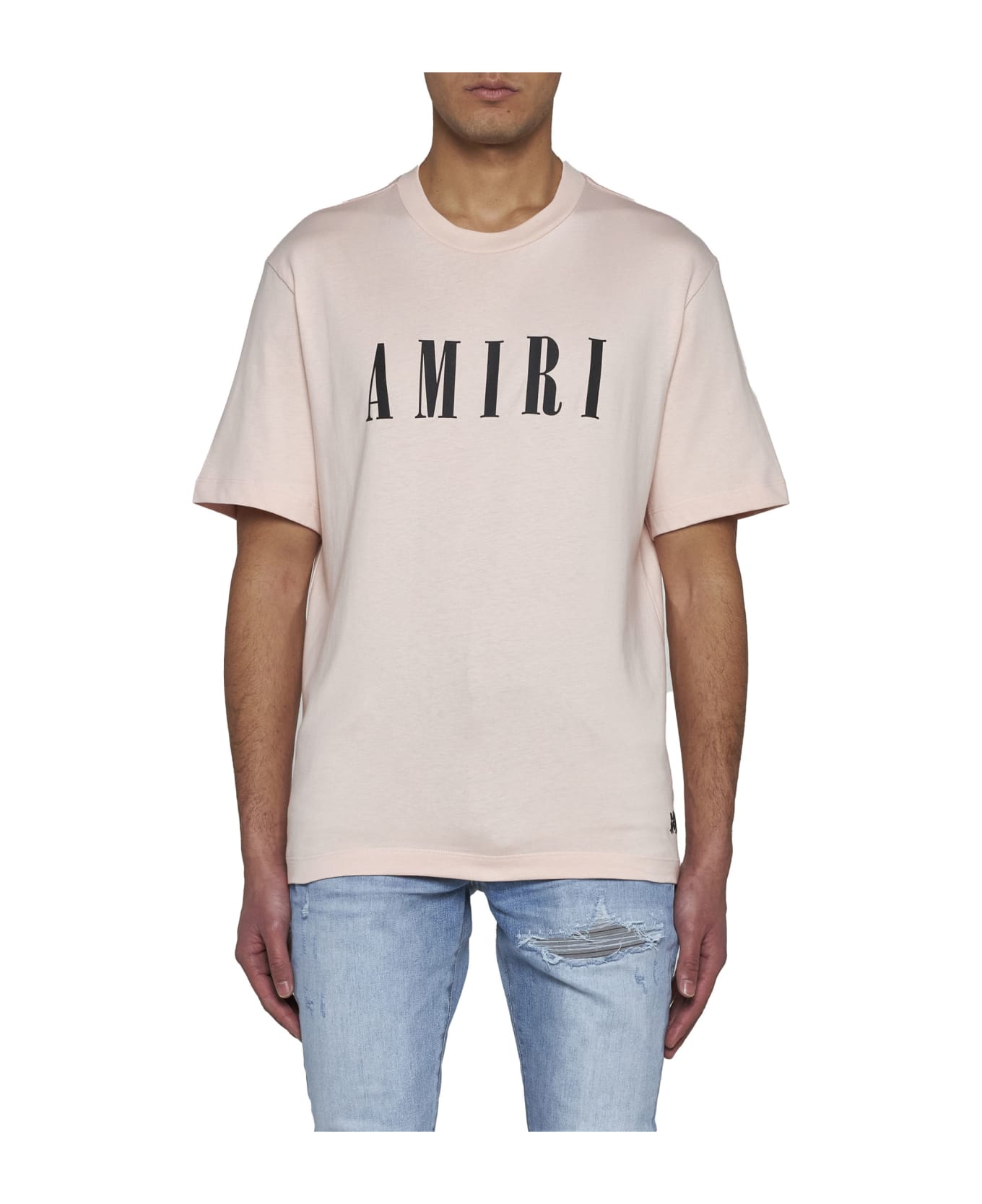 AMIRI Pink Crew Neck T-shirt Iin Cotton Man - Cream tan