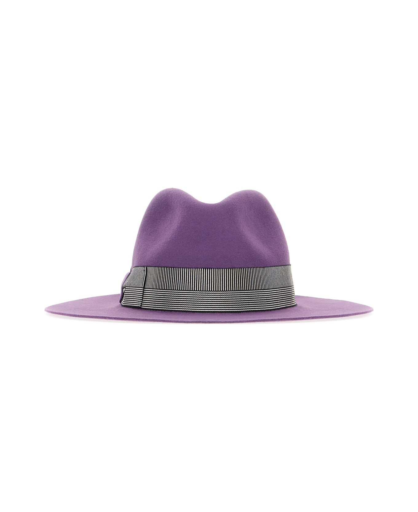 Borsalino Agata Alessandria Brushed Felt With Striped Hatband - AMETHYST, BLACK/WHITE HATBAND