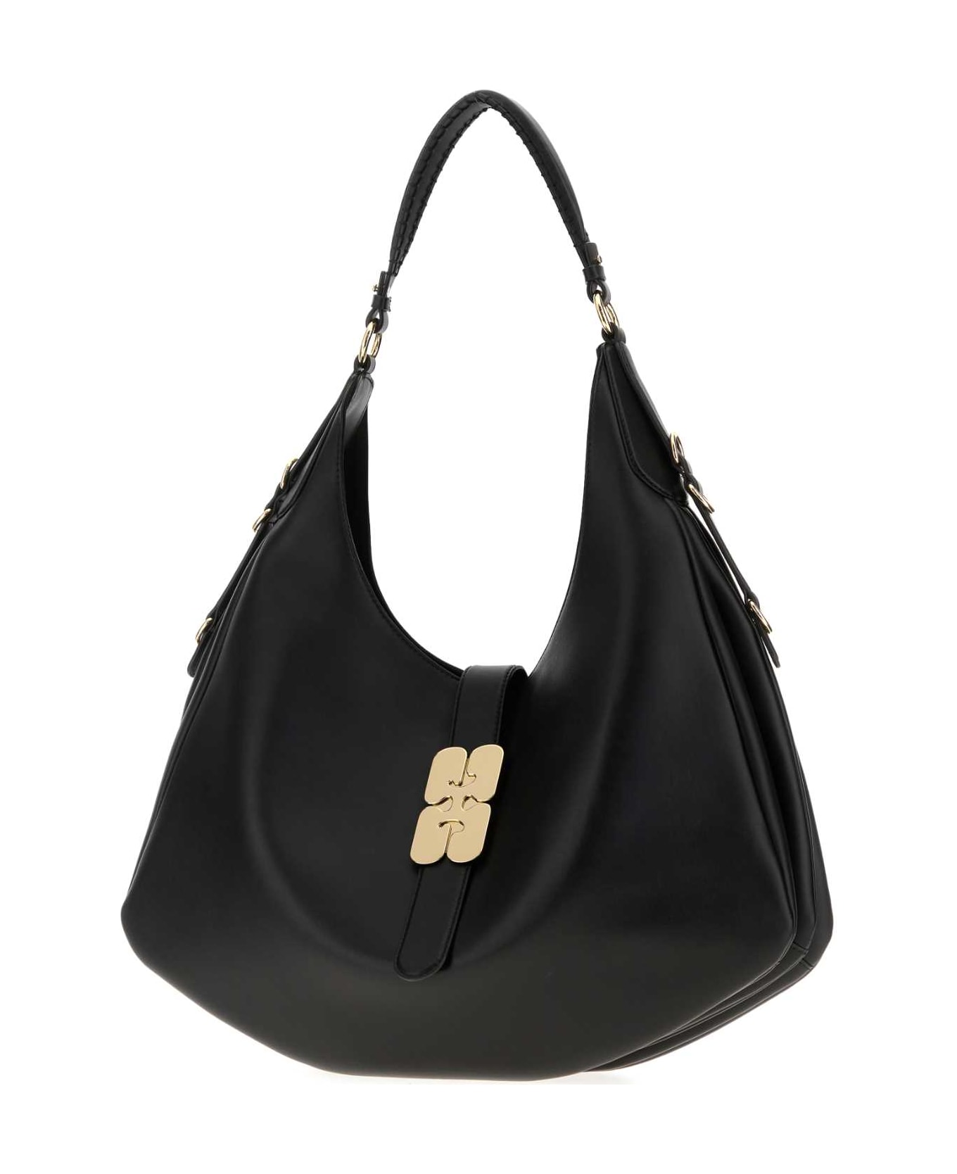 Ganni Black Leather Large Kat Shoulder Bag - BLACK