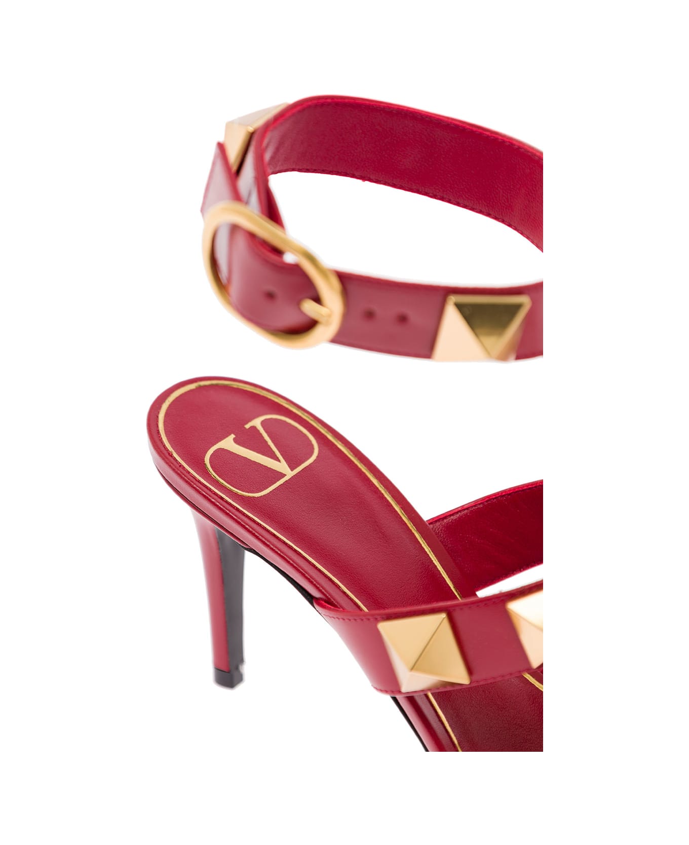 Valentino Garavani Woman's  Red Leather Roman Stud Pumps  With Studs - Red