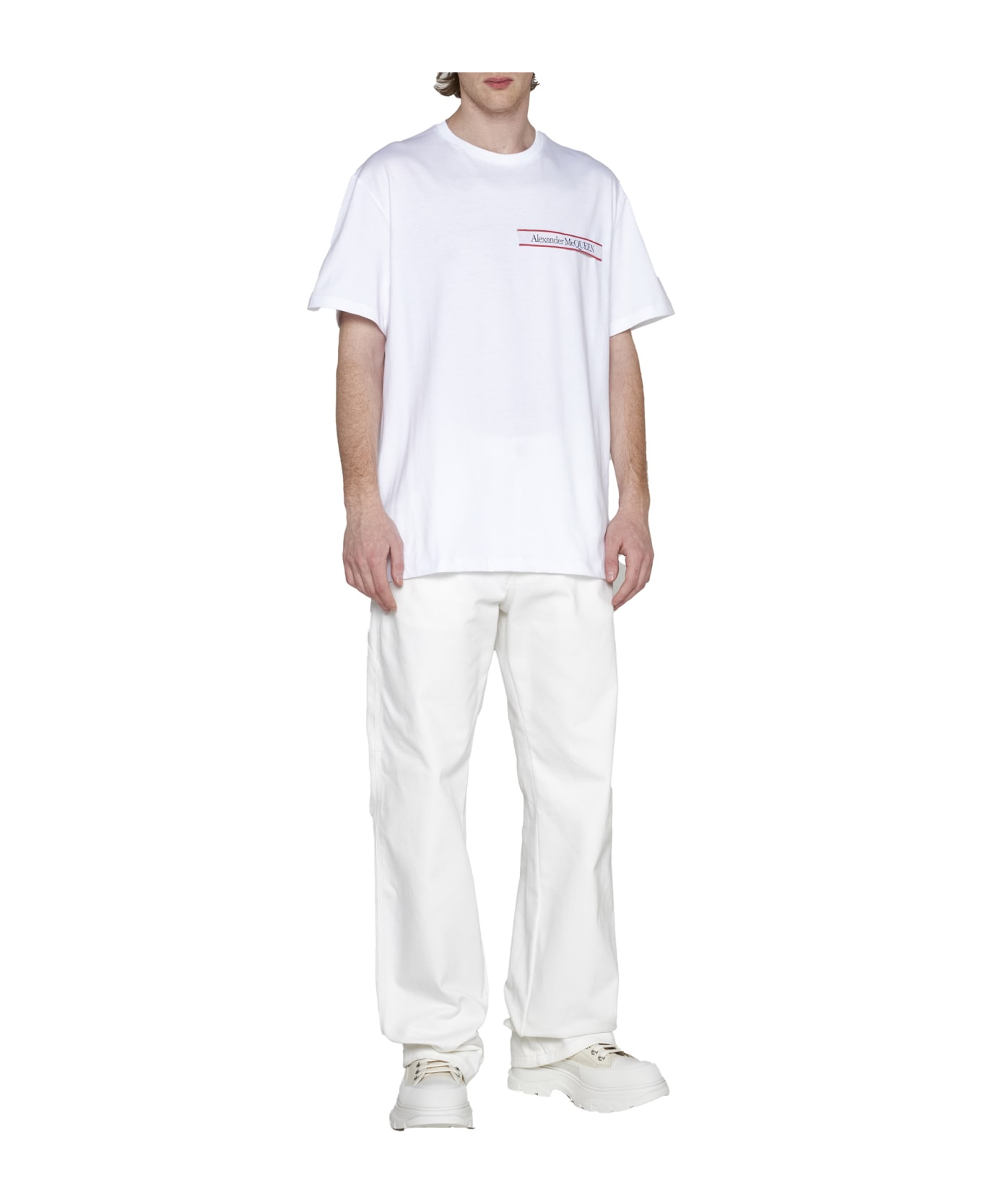 Alexander McQueen Crewneck T-shirt With Logo Tape - White Mix シャツ