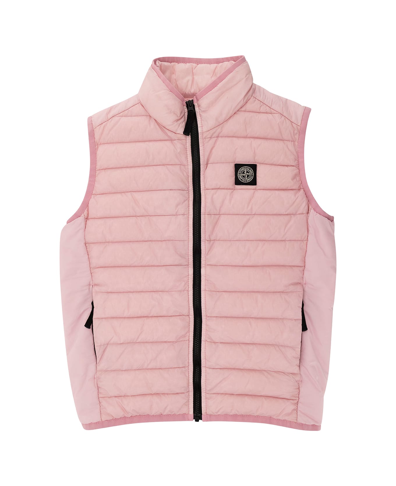 Stone Island Junior Pink Down Vest With Logo Patch In Polyamide Boy - Pink