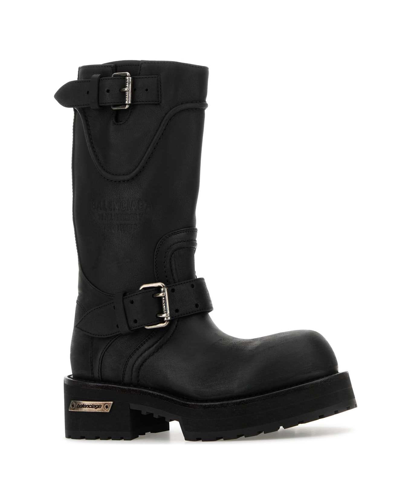 Balenciaga Black Leather Venom Boots - BLACK/SILVER