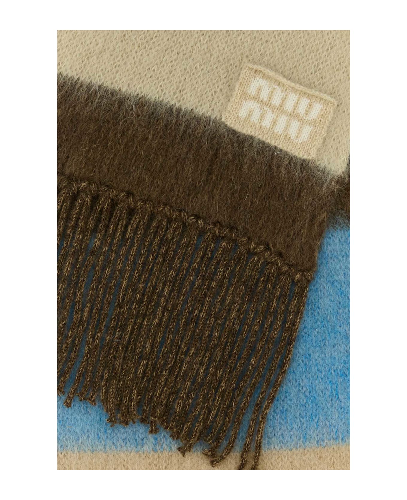 Miu Miu Embroidered Mohair Blend Scarf - COGNACBLU