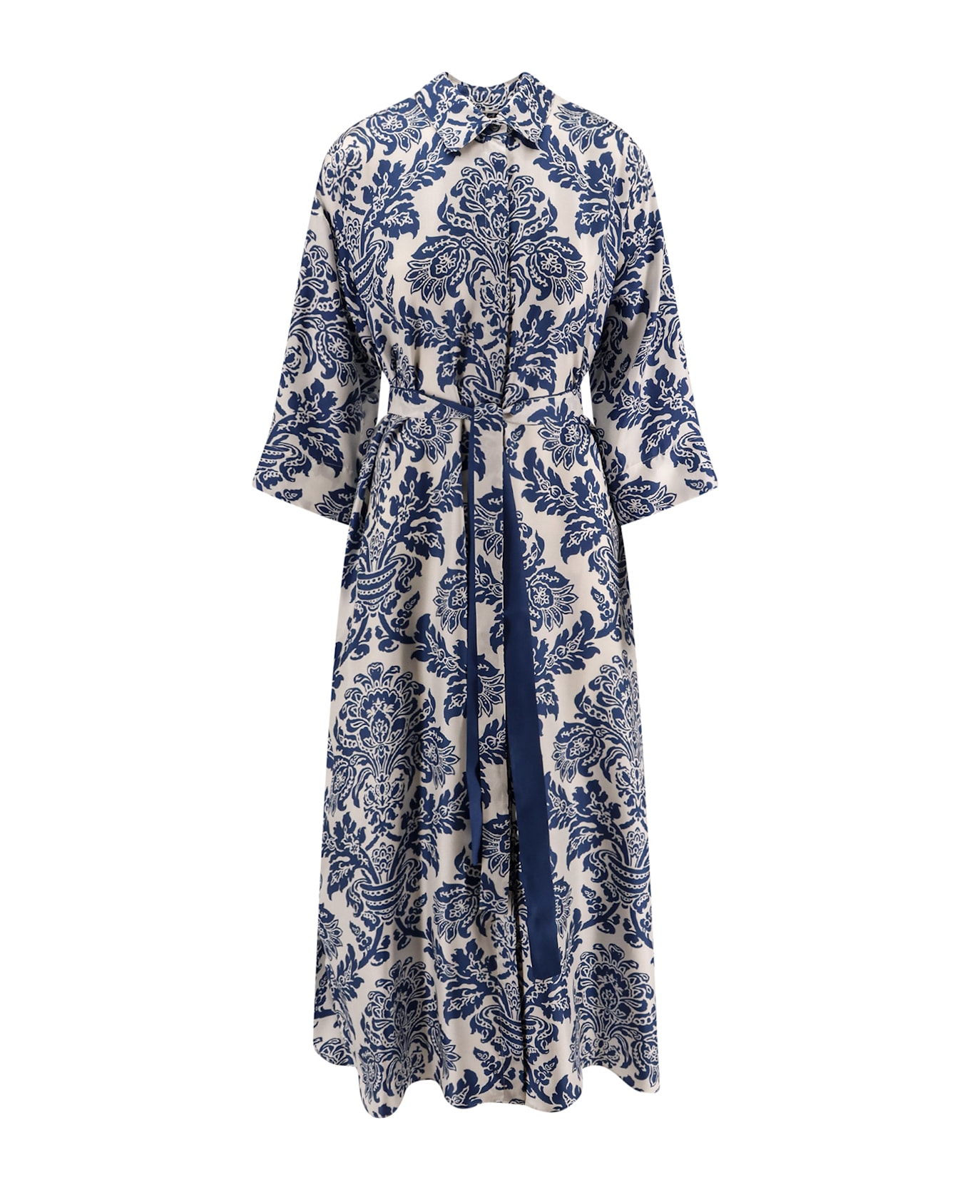 
S Max Mara Camelia Printed Silk Long Chemisier Dress - Blue