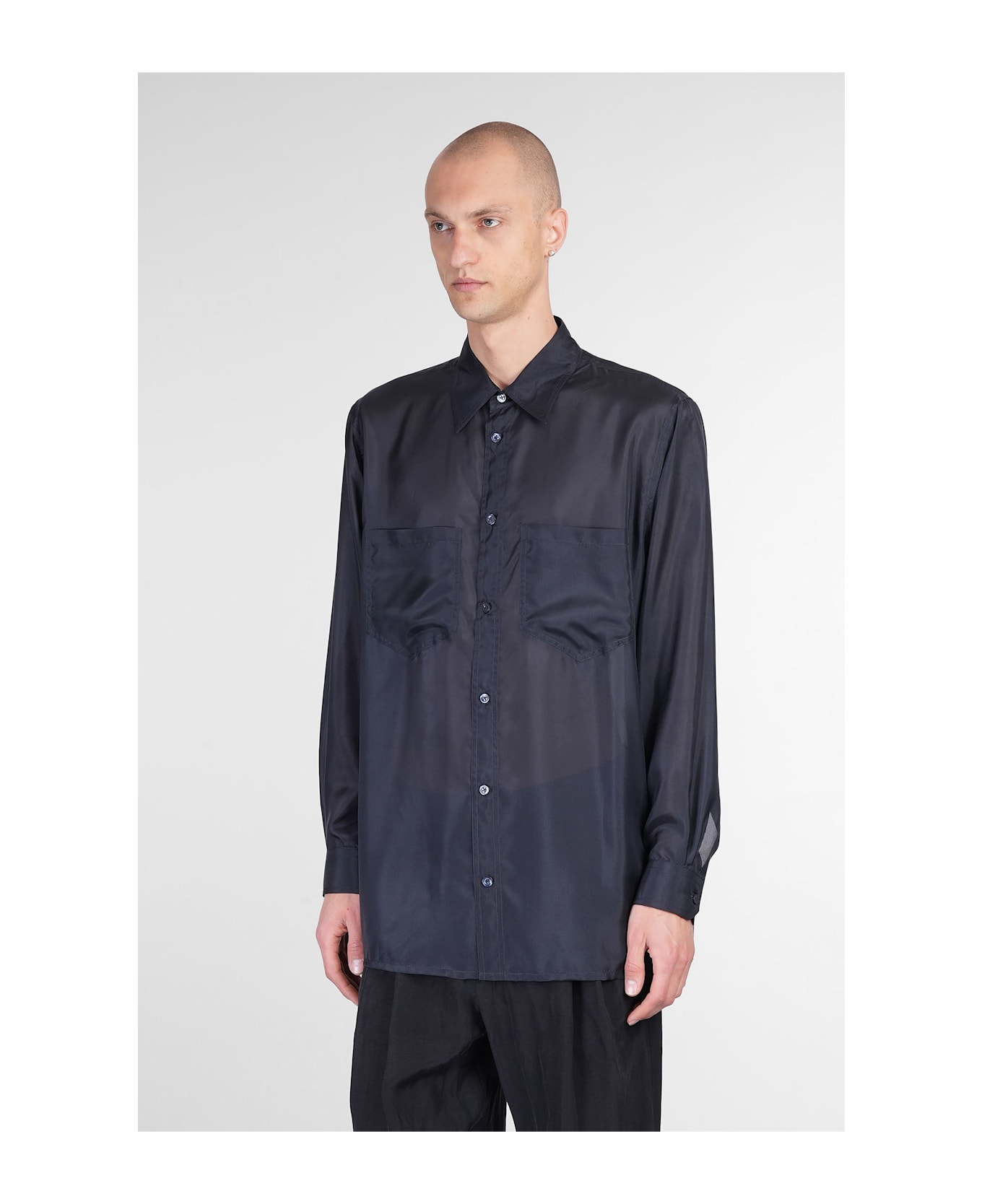 Emporio Armani Shirt In Blue Silk - blue
