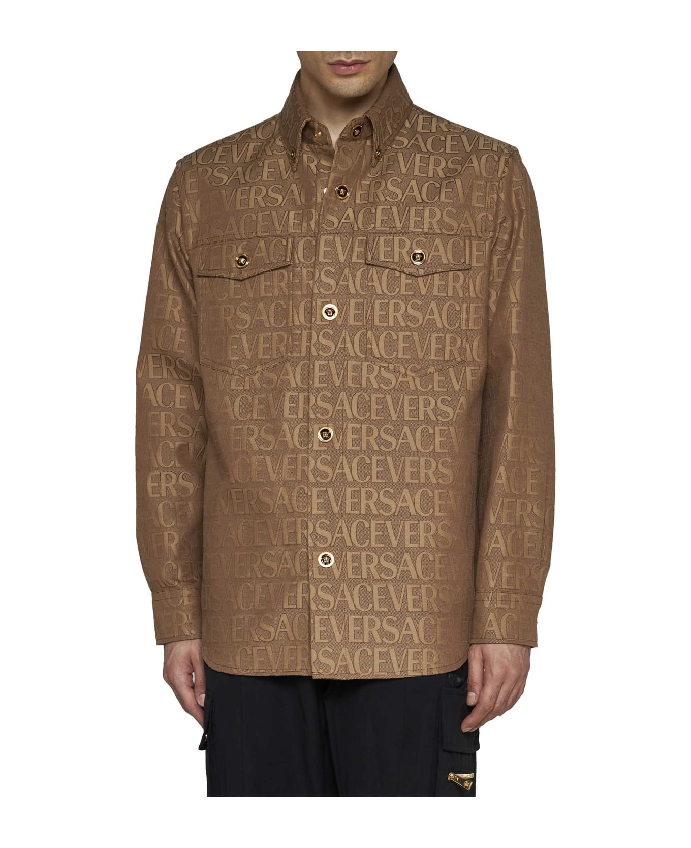 Versace Tech Canvas Overshirt - Brown Beige