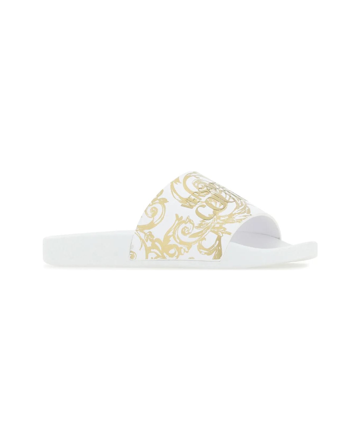 Versace Jeans Couture Printed Rubber Slippers - White/gold