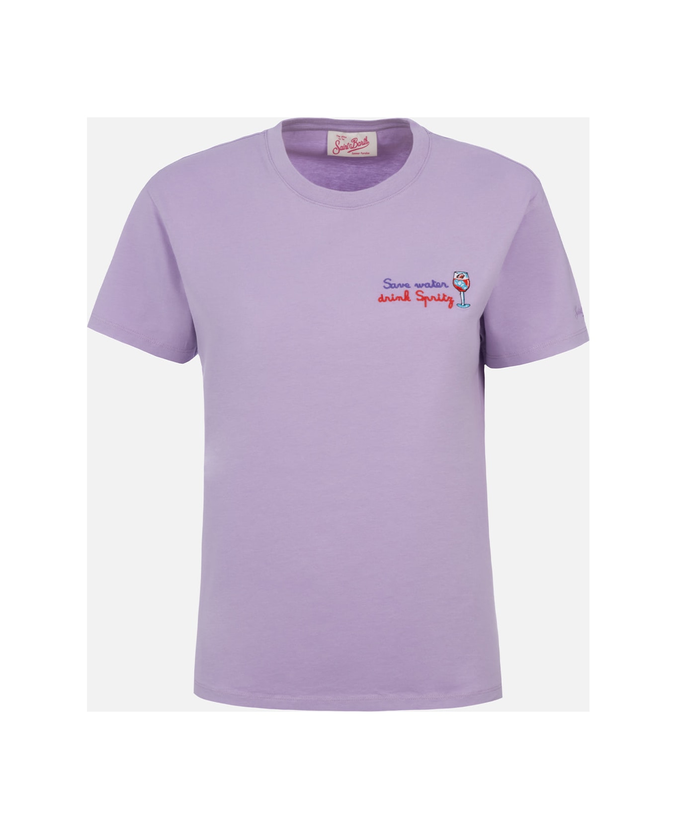 MC2 Saint Barth Woman Cotton Jersey Crewneck T-shirt Emilie With Save Water Drink Spritz Embroidery - PINK