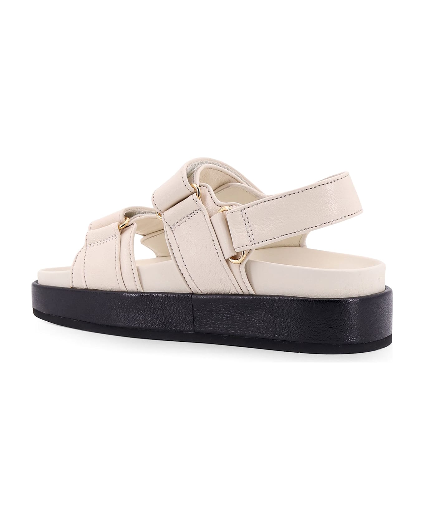 Tory Burch Leather Sandals With Metal Monogram - Beige