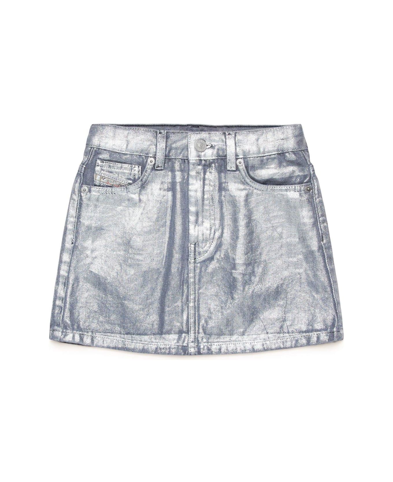 Diesel Mid-waisted Metallic Denim Skirt - Silver