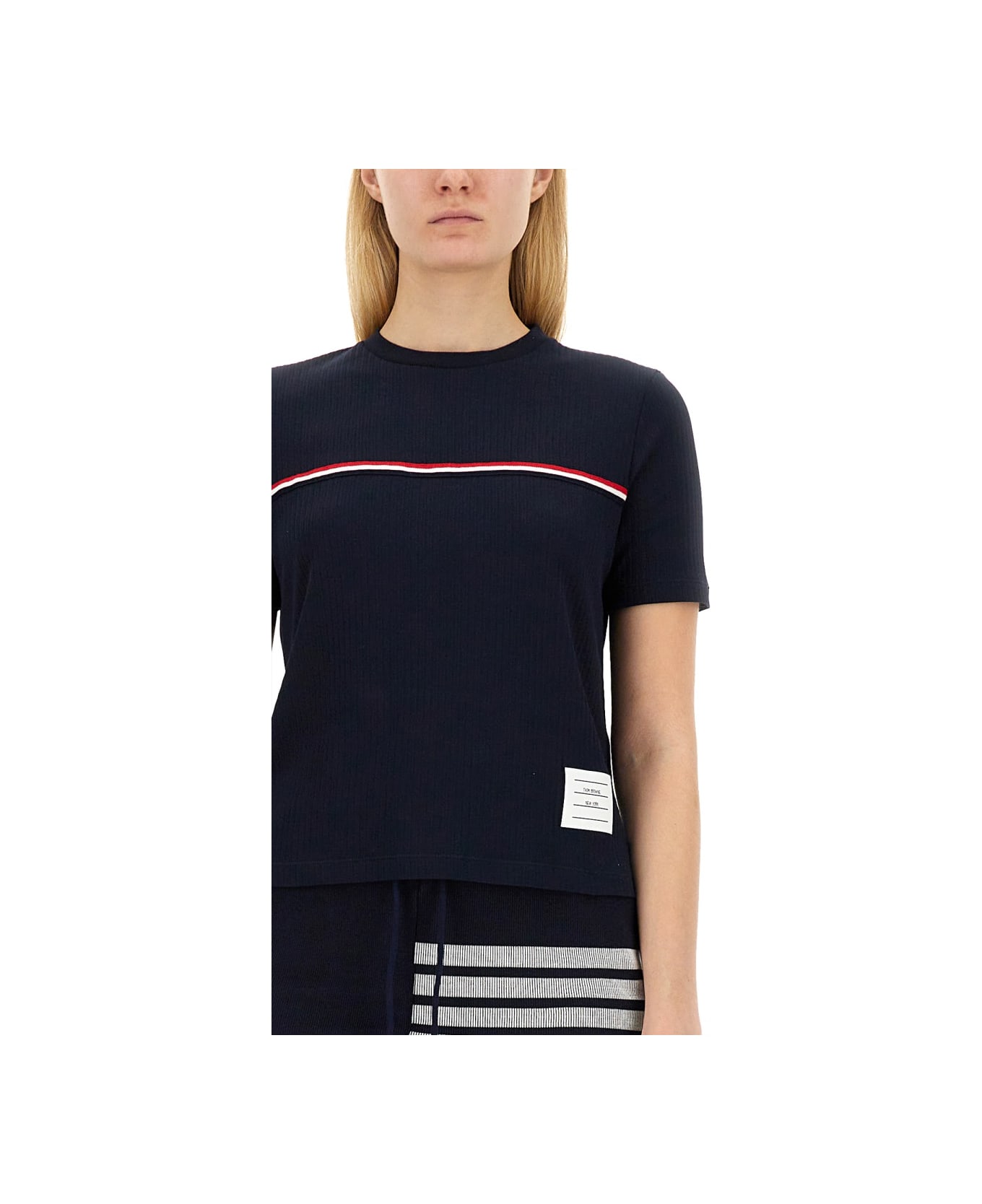 Thom Browne Cotton T-shirt - Navy Tシャツ