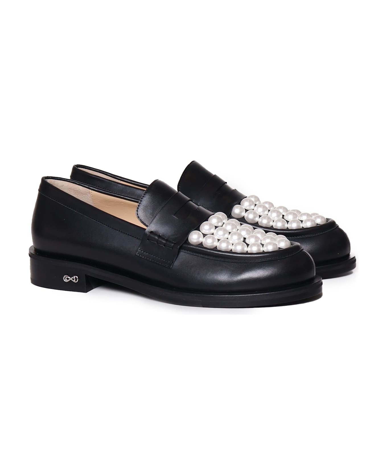 Mach & Mach Calfskin Loafers With Pearls - Black