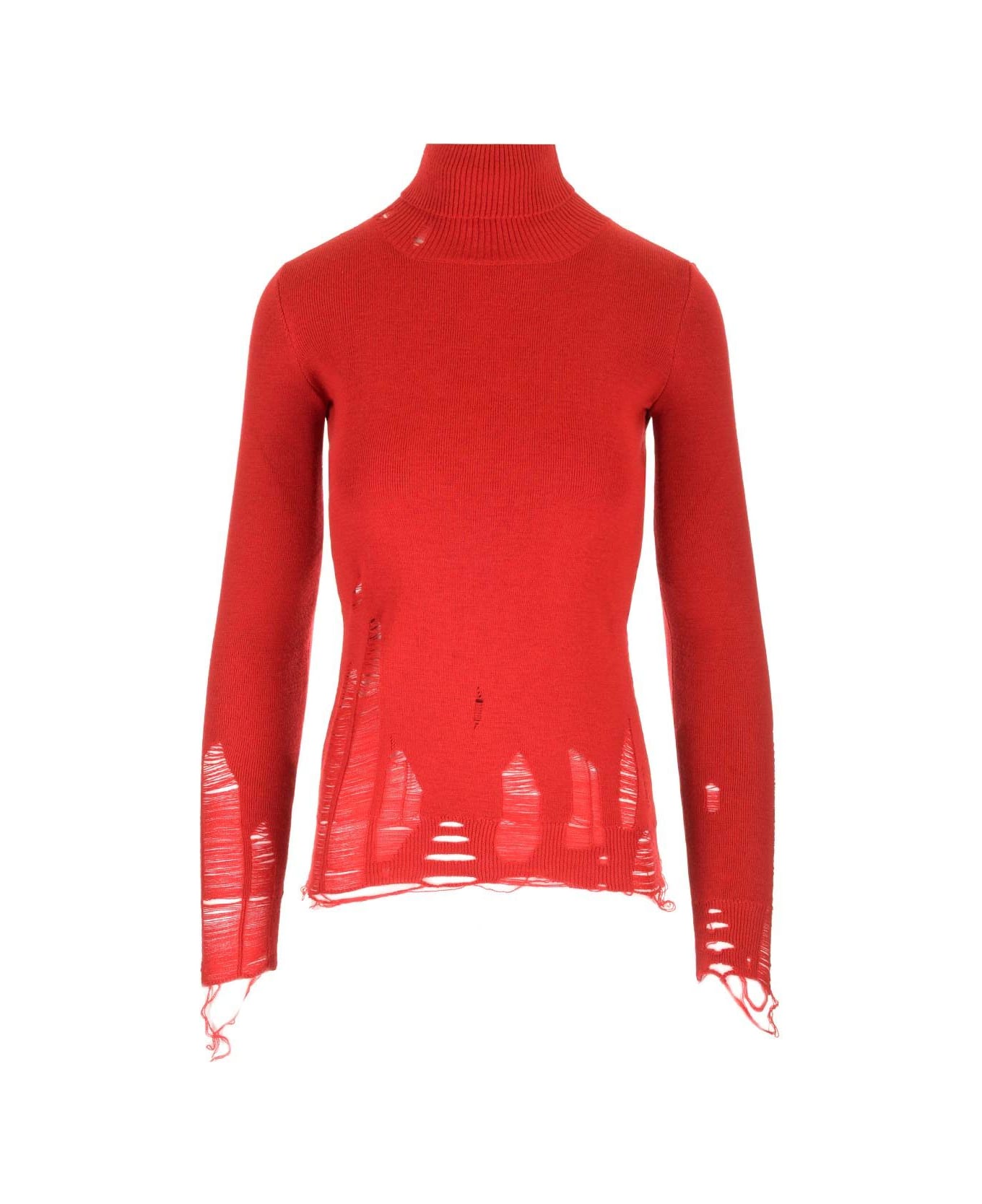 MM6 Maison Margiela Distressed Turtleneck - Red