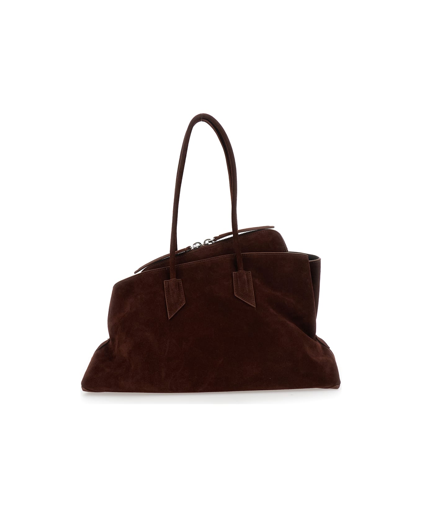 The Attico 
la Passeggiata
 Brown Shoulder Bag With Two Top Handles In Leather Suede Woman - Brown