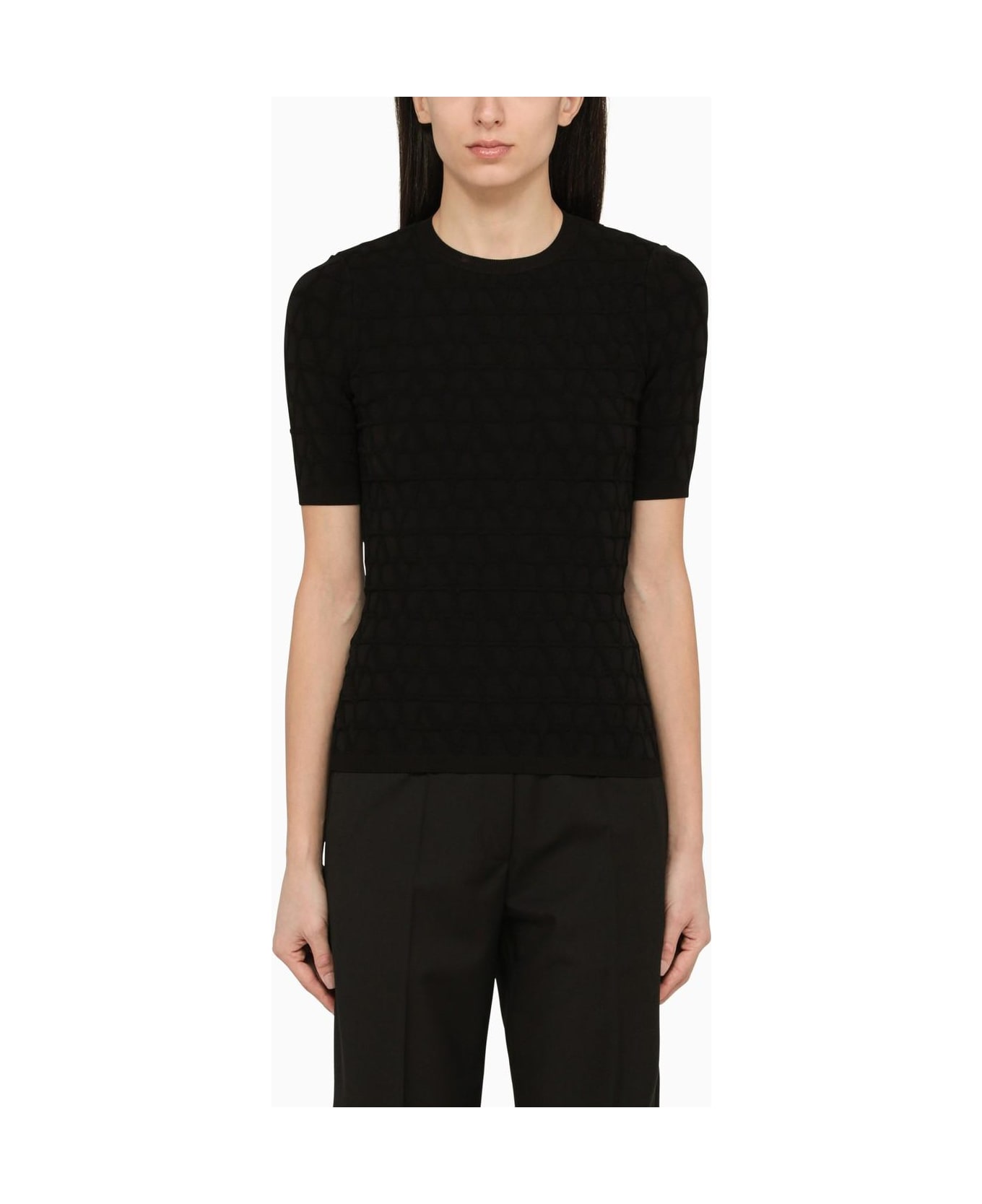 Valentino Black Crew-neck Sweater With Toile Iconographe Motif - Black ニットウェア
