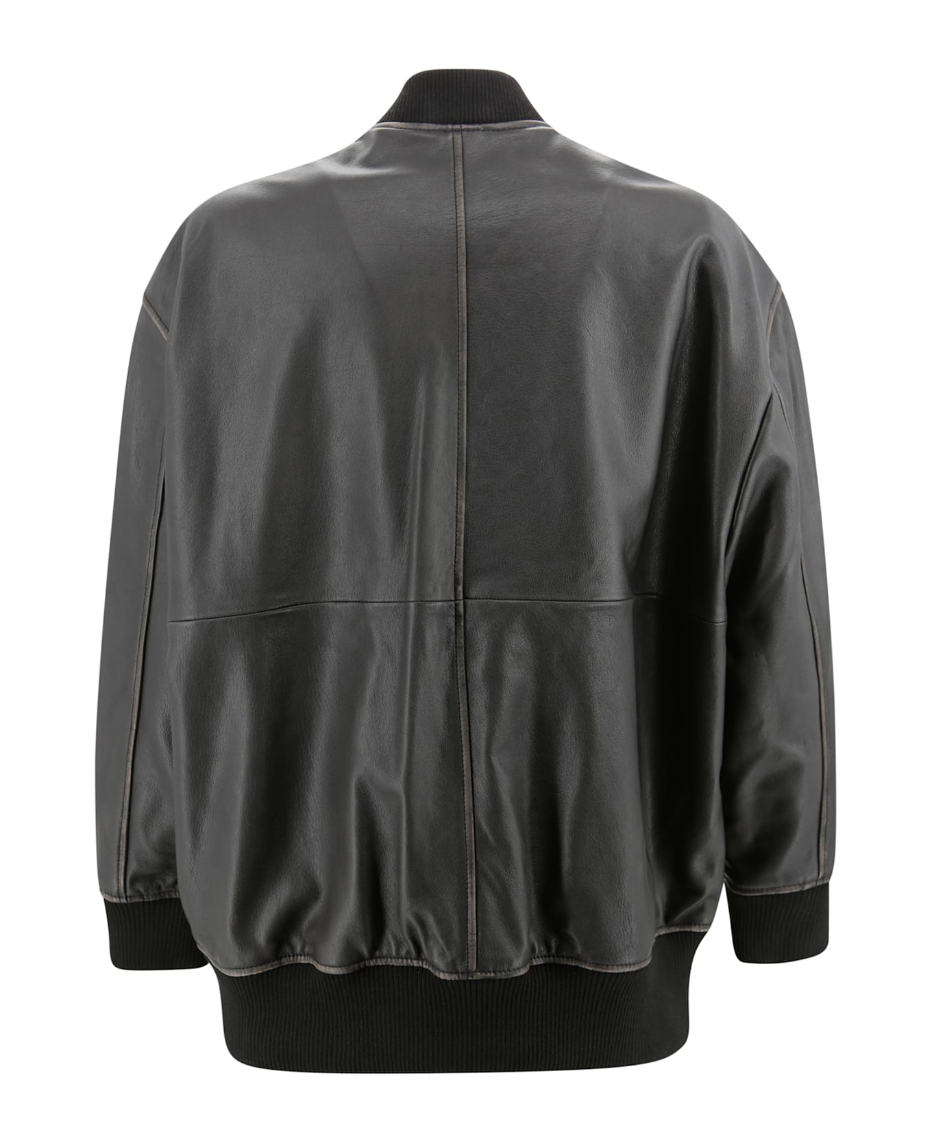 Weekend Max Mara Long Nappa Leather Bomber Jacket - Black