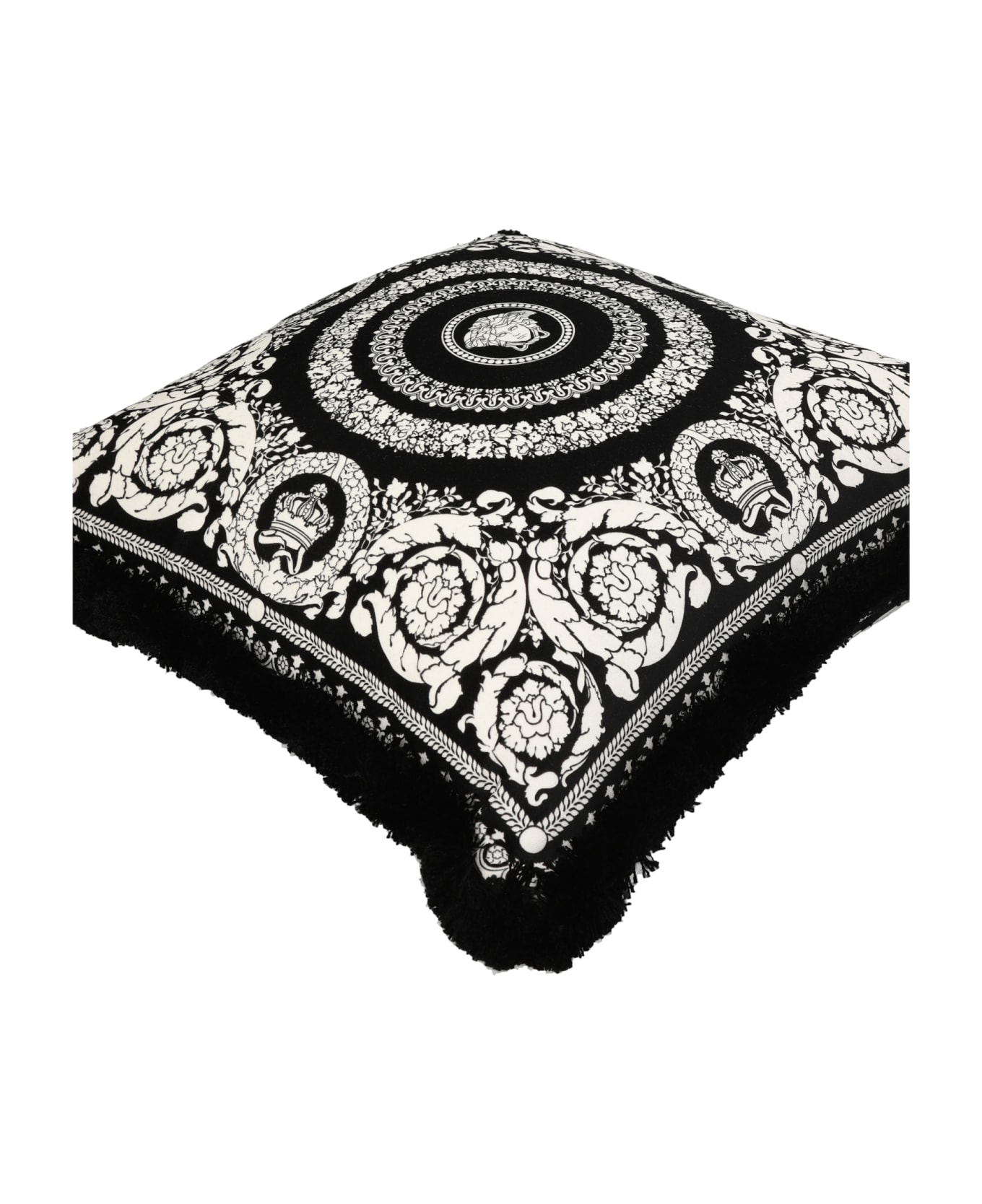 Versace 'barocco Foulard' Small Cushion - White/Black