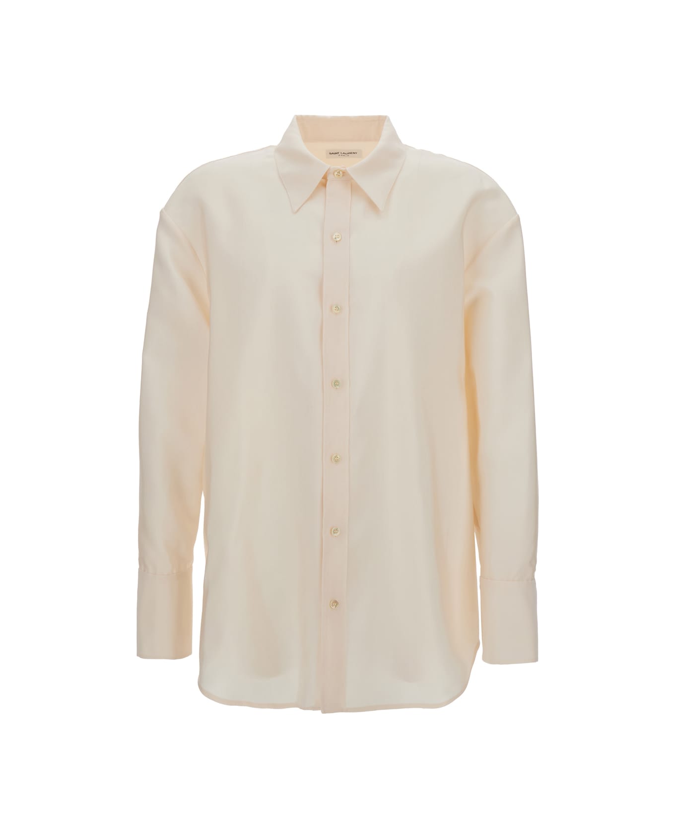 Saint Laurent Ivory White Buttoned Oversized Shirt In Technical Fabric Man - White
