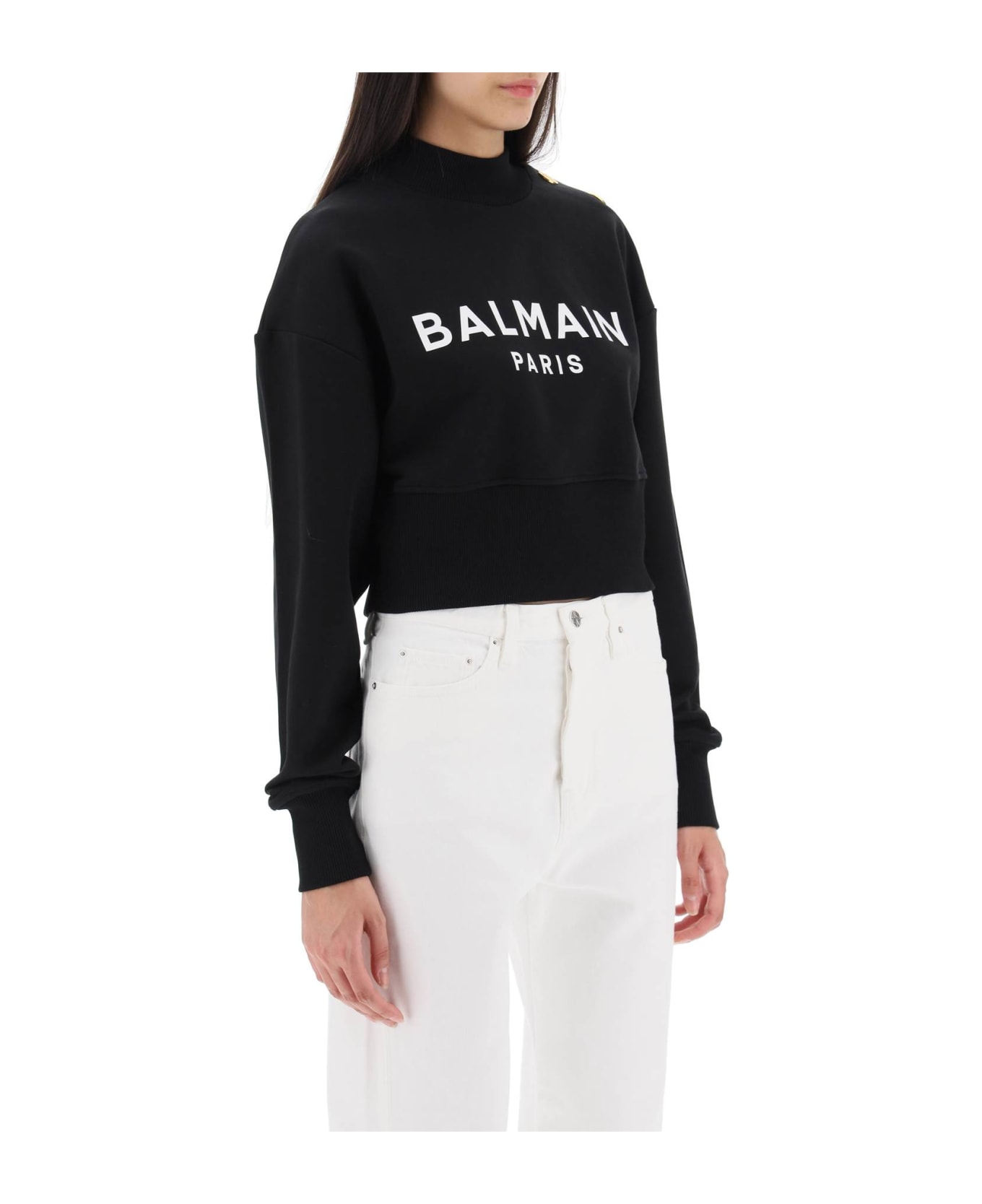 Balmain Logo Cropped Sweatshirt - Black フリース