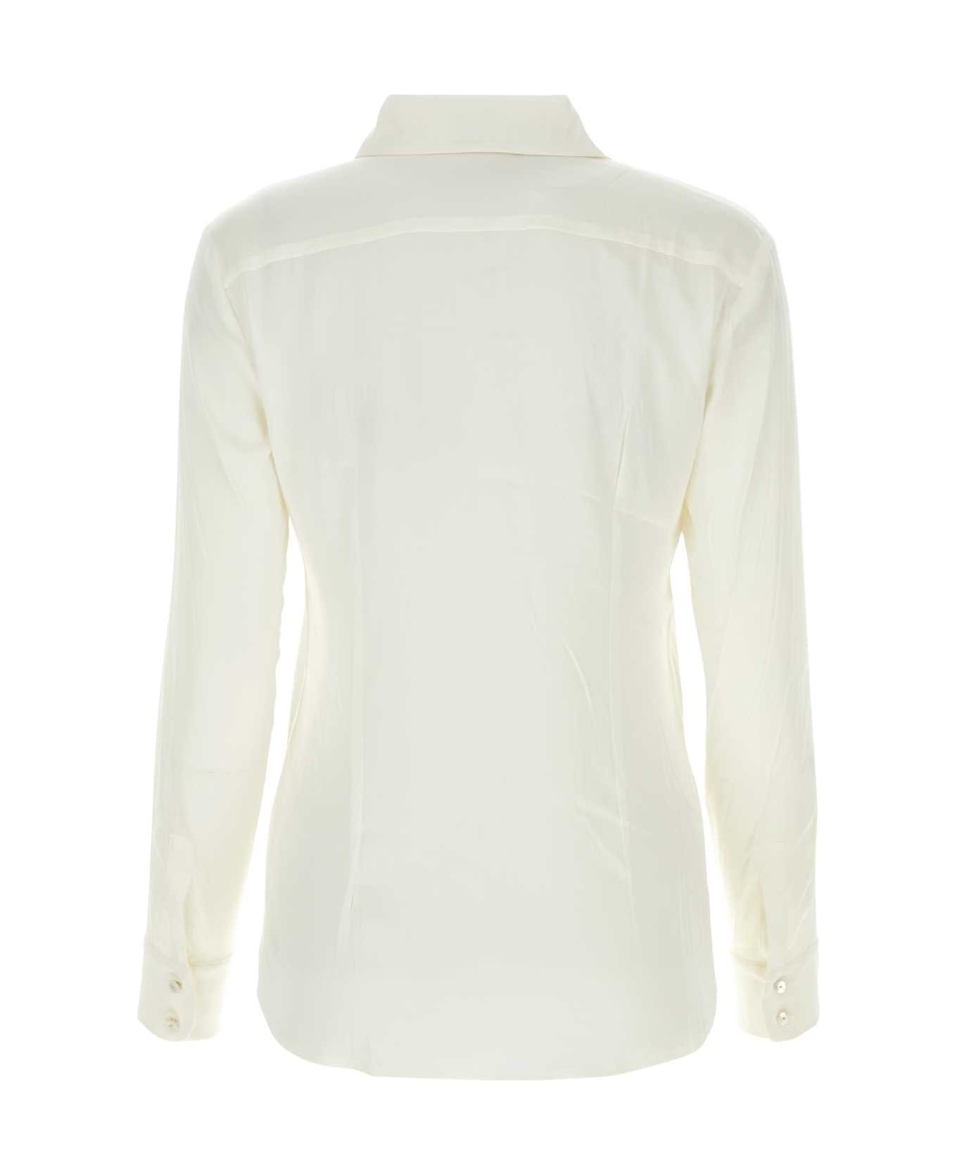 Max Mara Studio White Stretch Silk Shirt - 001
