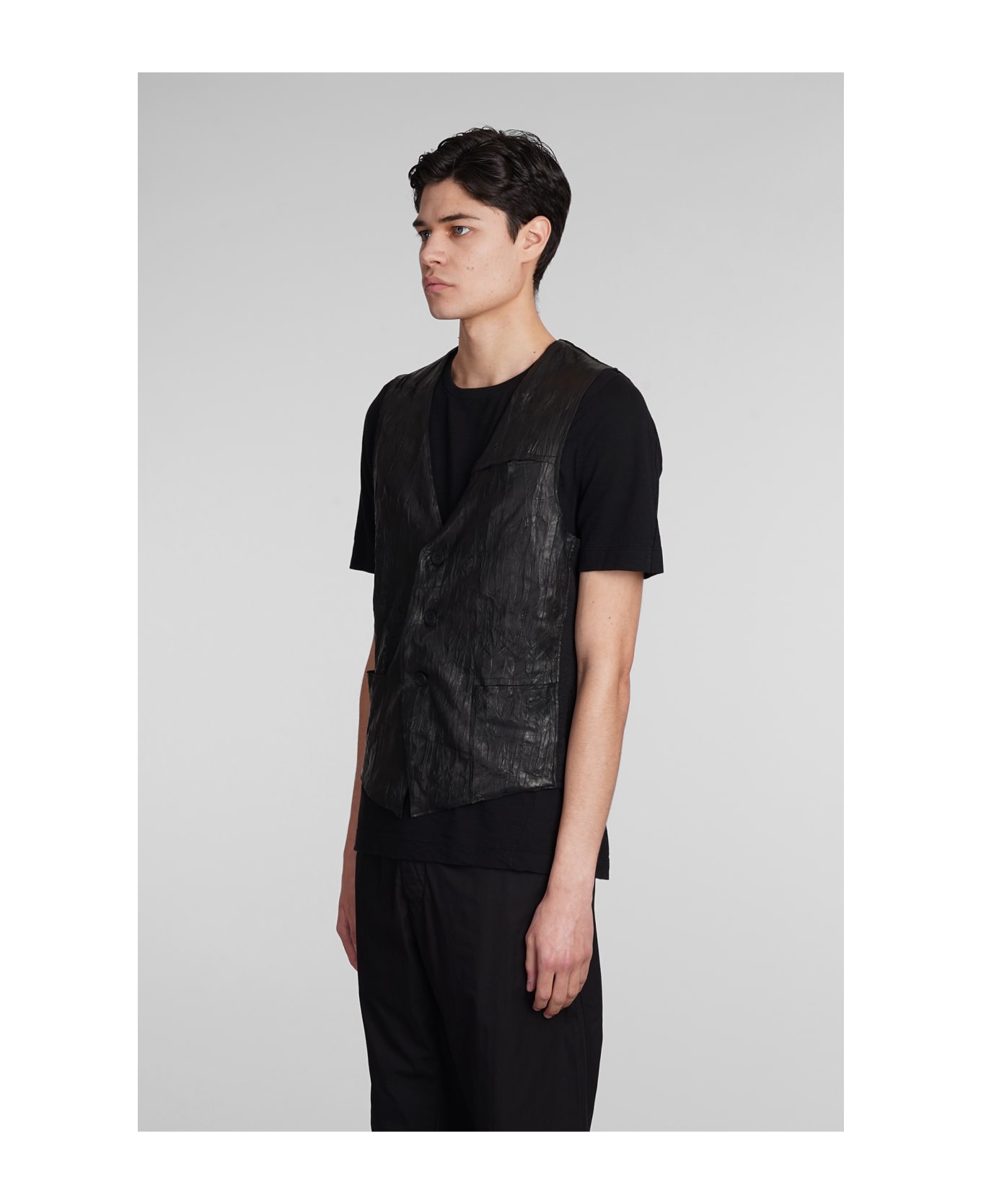 Transit Vest In Black Leather And Fabric - black