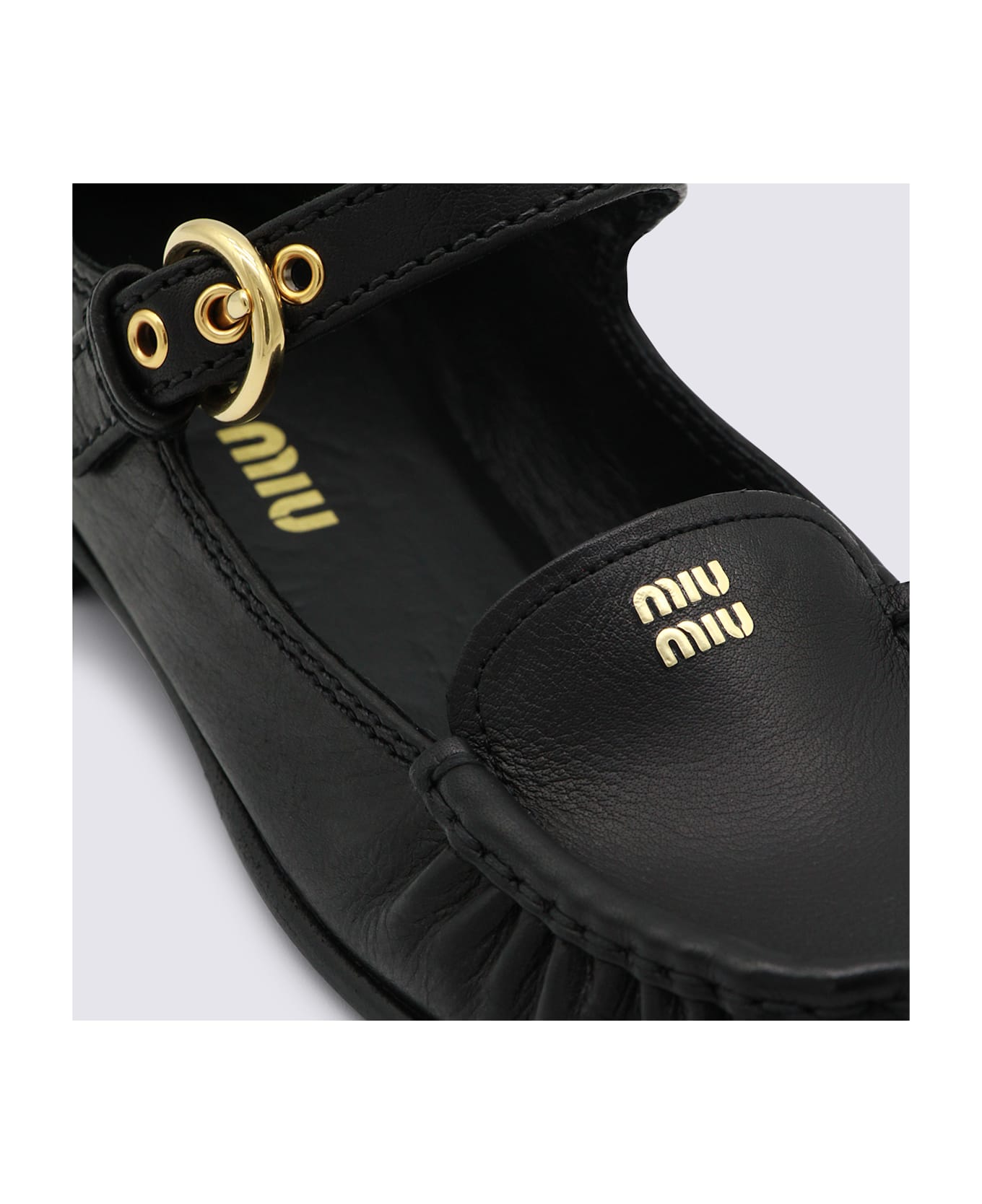 Miu Miu Black Leather Loafers - Black