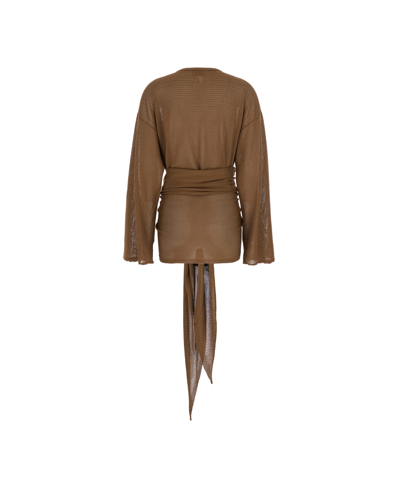The Attico Brown Asymmetric Mini Dress With V Neck And Semi Sheer Design In Viscose Woman - Brown
