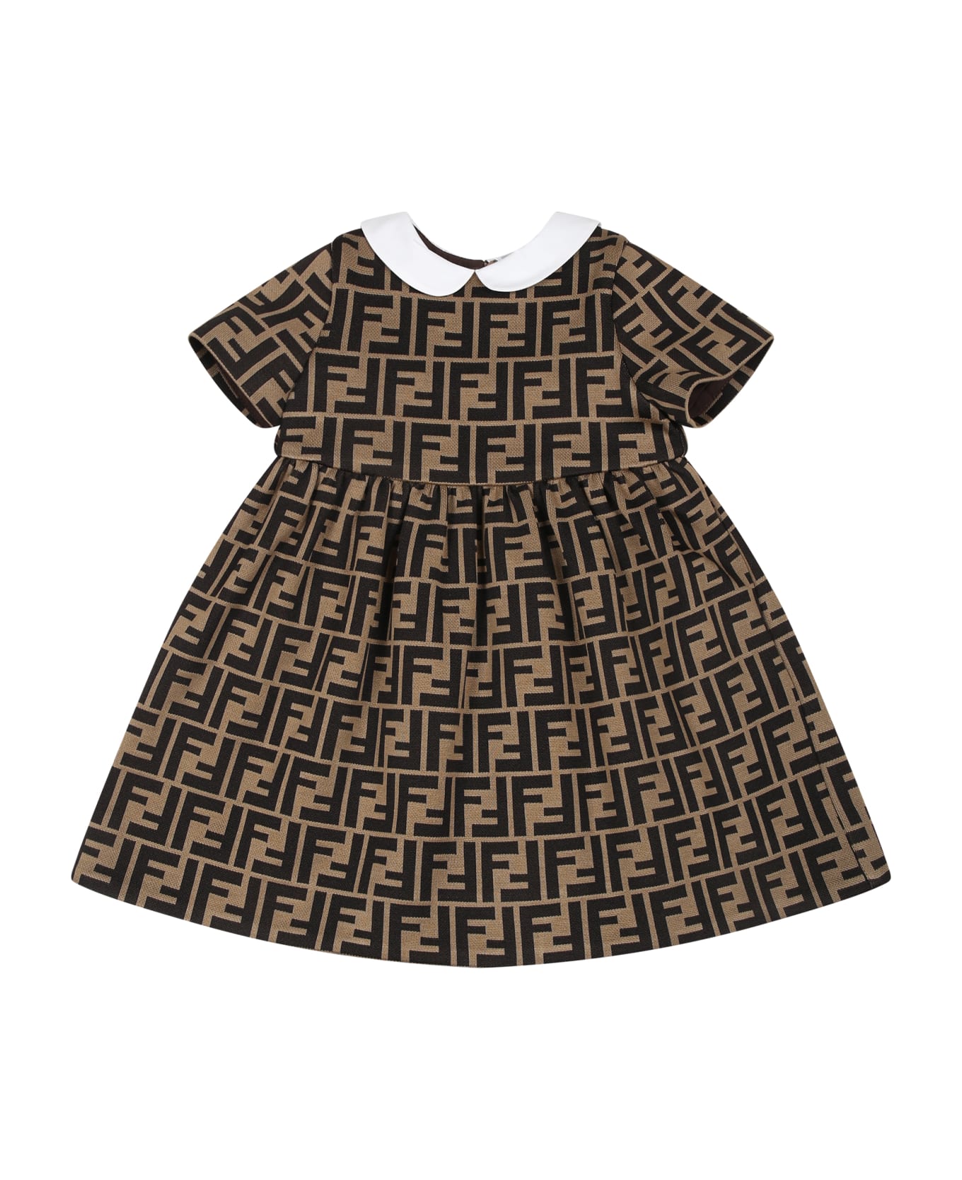 Fendi Brown Dress For Baby Girl With Double Ff - Brown