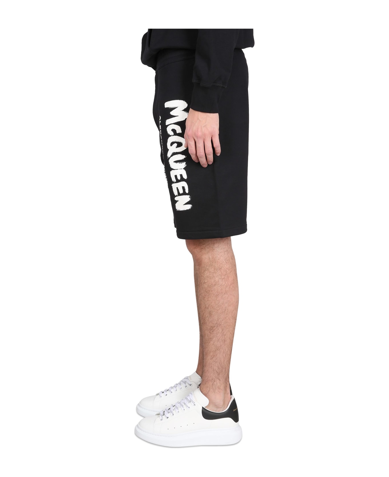 Alexander McQueen Bermuda Shorts With Graffiti Logo Print - White/Black