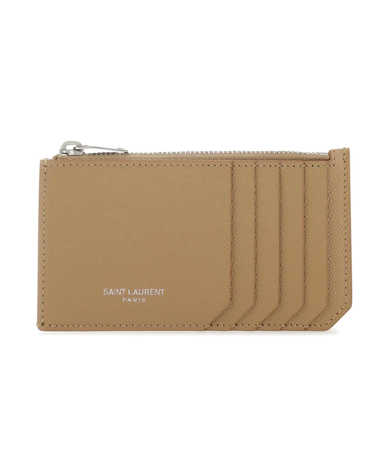 Saint Laurent Biscuit Leather Card Holder - Brown