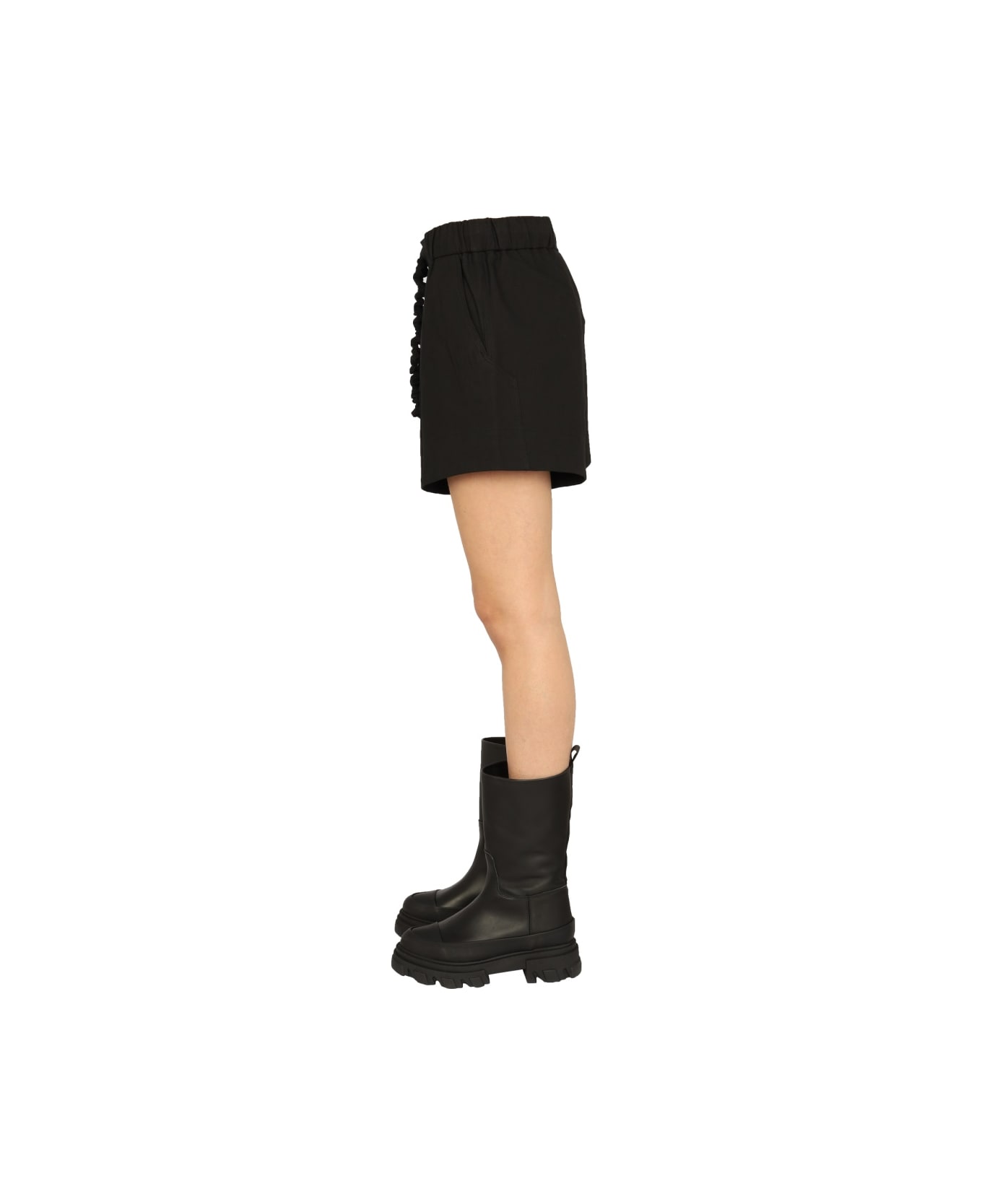 Ganni Ruffled Elastic Shorts - BLACK ショートパンツ